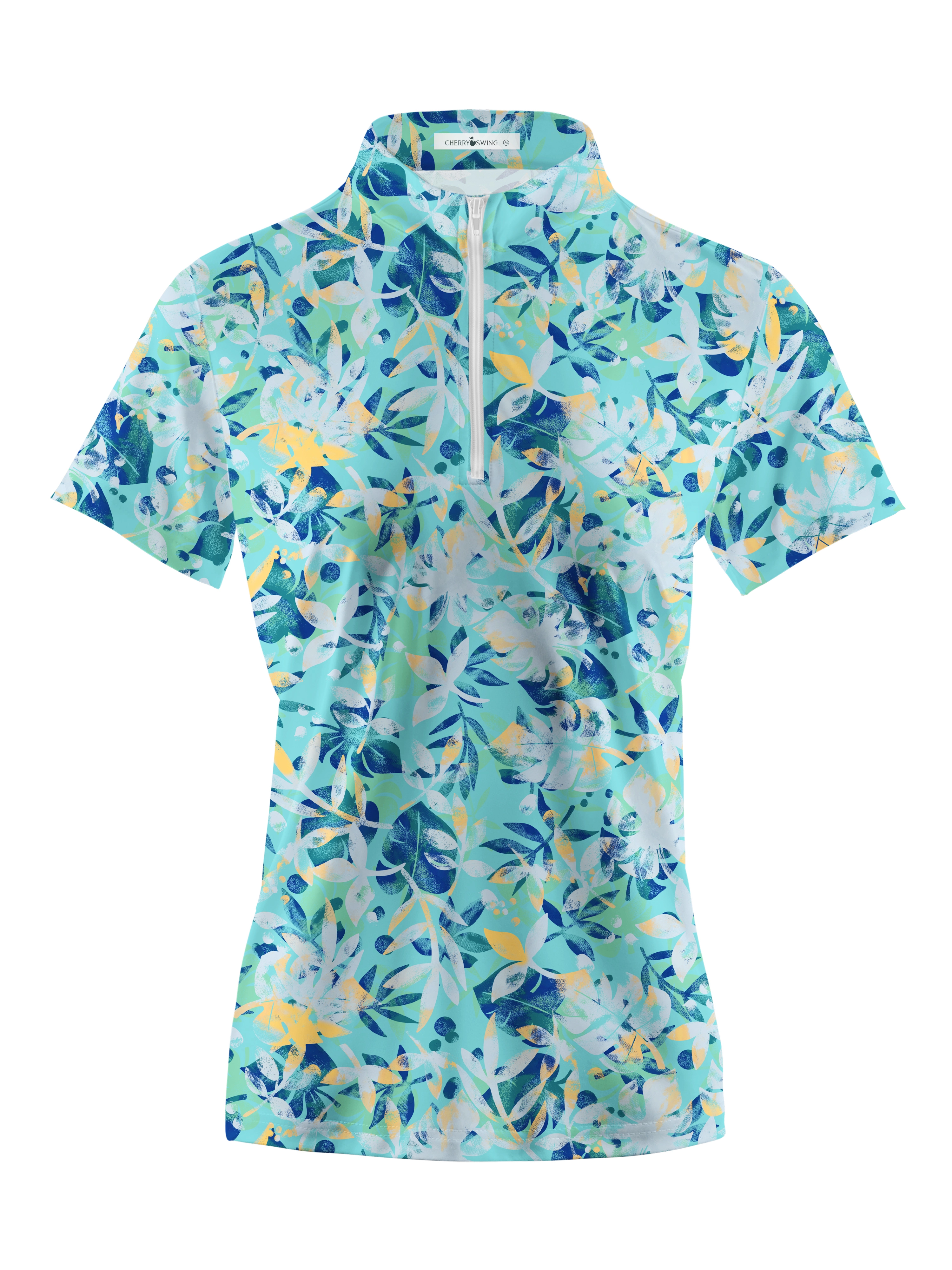 Cherryswing Women's Monstera Print Golf Short Sleeve Polo Shirt
