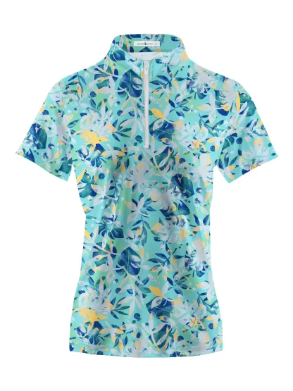 Cherryswing Women's Monstera Print Golf Short Sleeve Polo Shirt