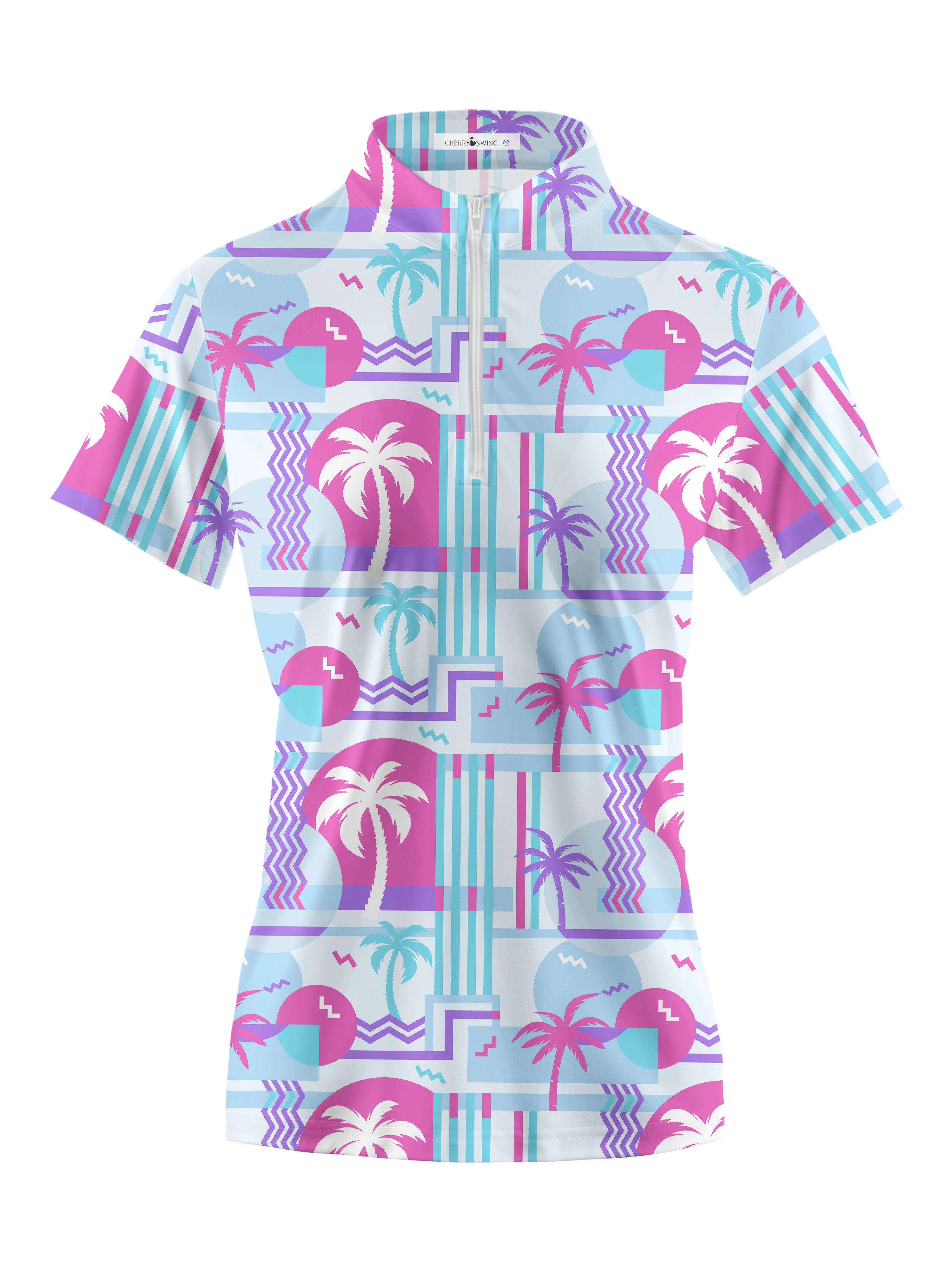 Cherryswing Women's Geometric Coconut Tree Golf Short Sleeve Polo Shirt