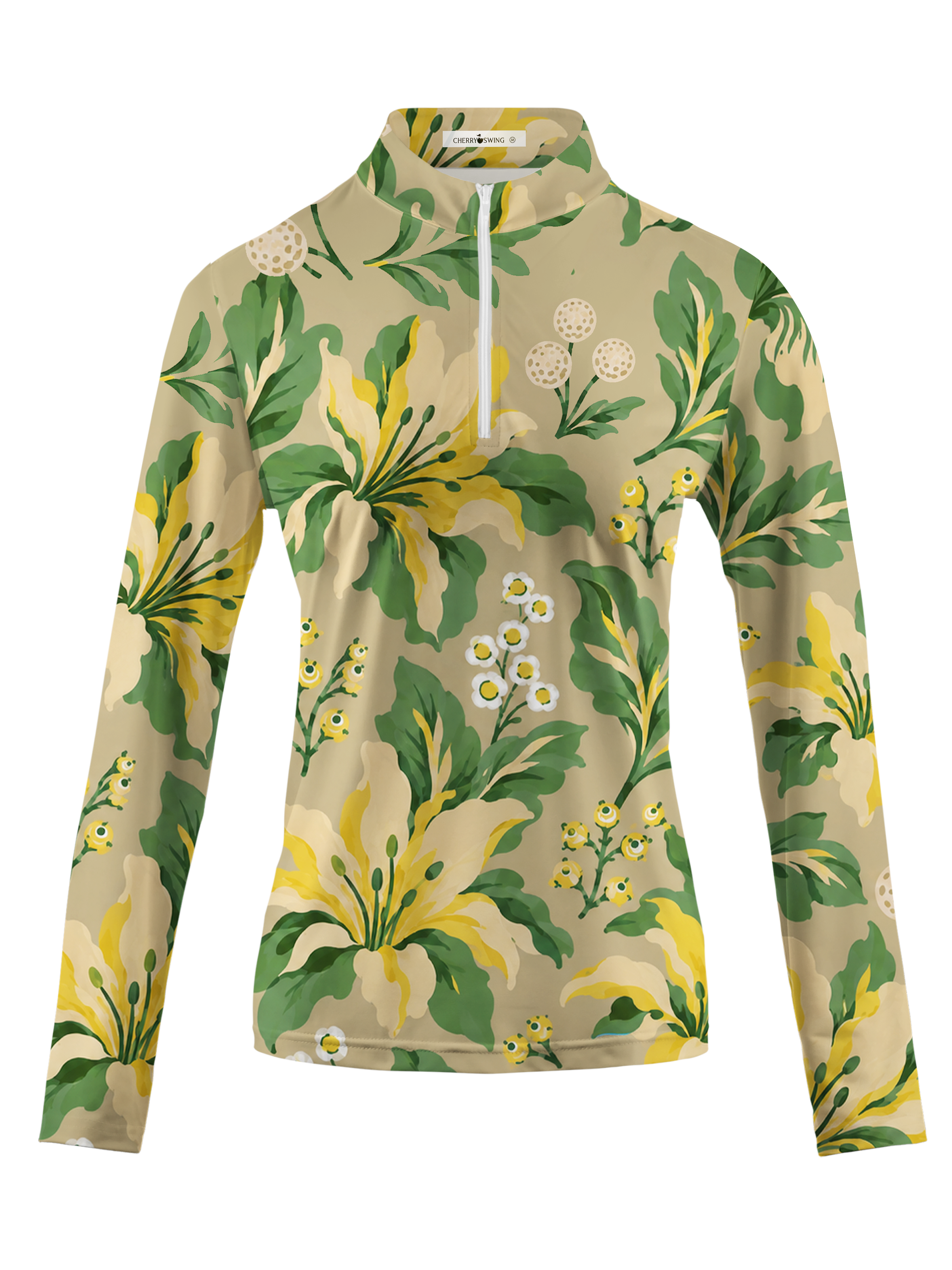 Cherryswing Women's Oversized Tropical Blooms Long Sleeve Golf Shirt