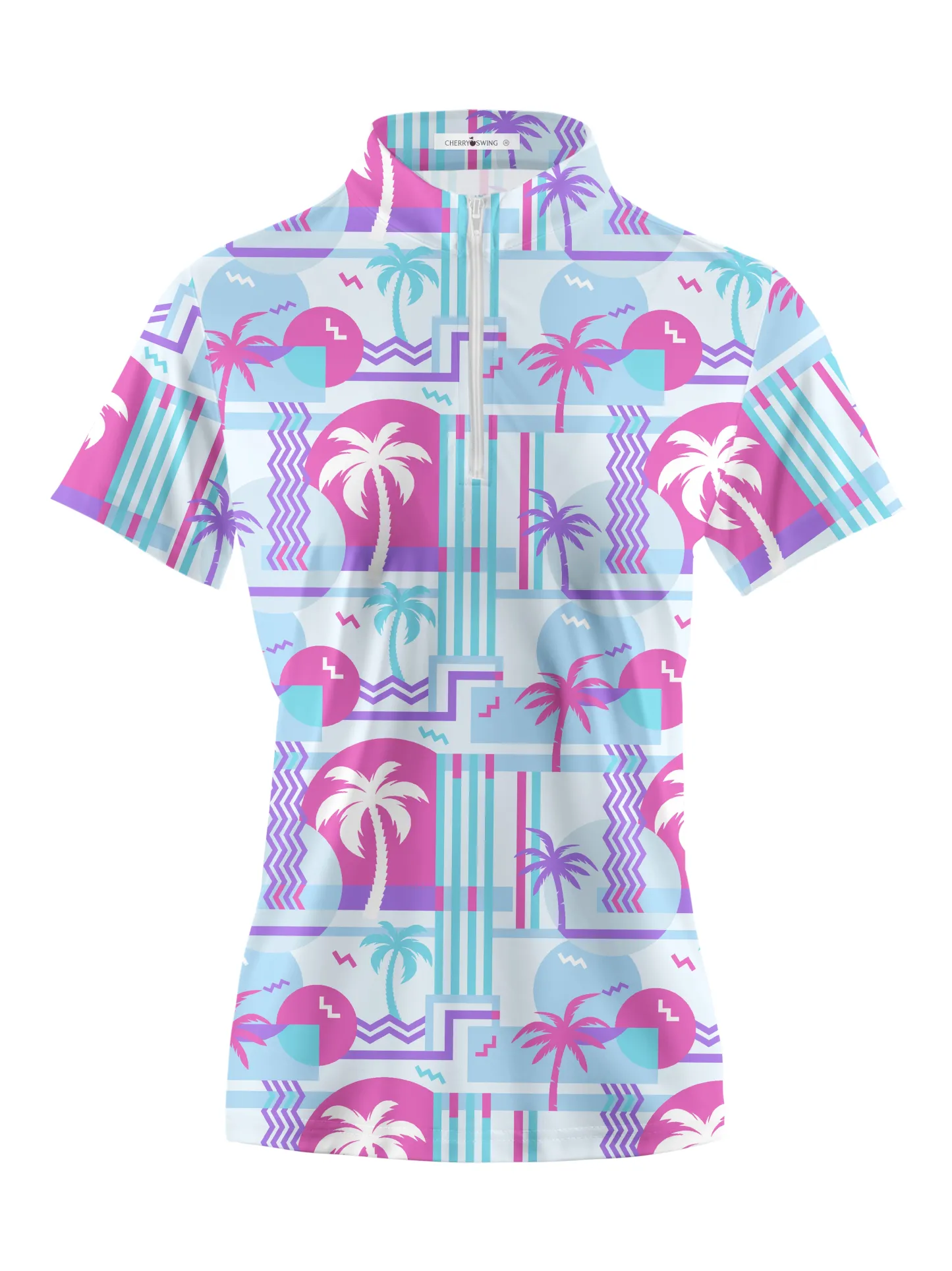 Cherryswing Women's Geometric Coconut Tree Golf Short Sleeve Polo Shirt