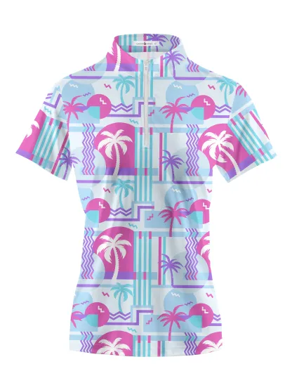 Cherryswing Women's Geometric Coconut Tree Golf Short Sleeve Polo Shirt