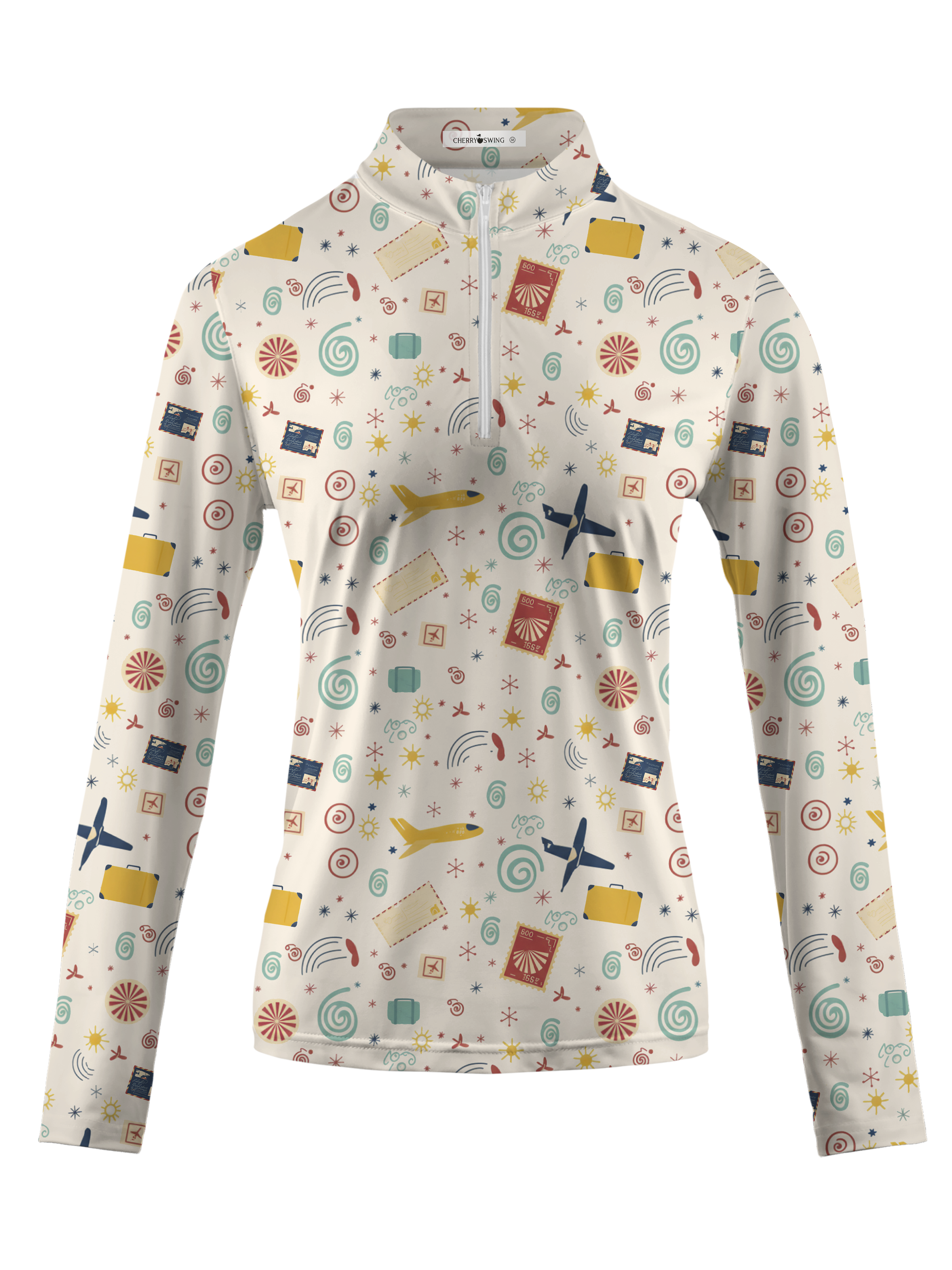 Cherryswing Women's Gradient Color FlowersLong Sleeve Golf Polo