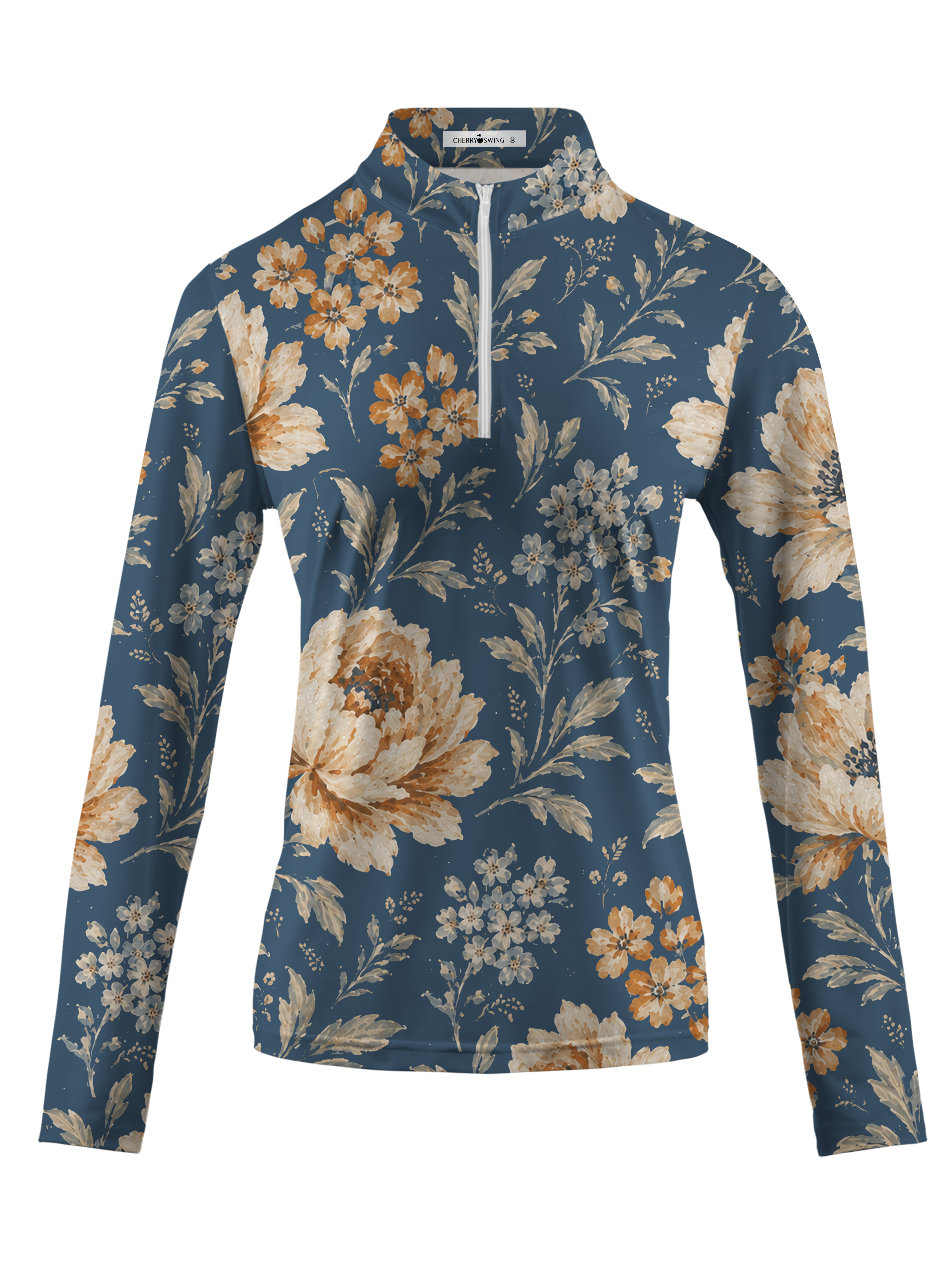 Cherryswing Women's Gradient Color FlowersLong Sleeve Golf Polo