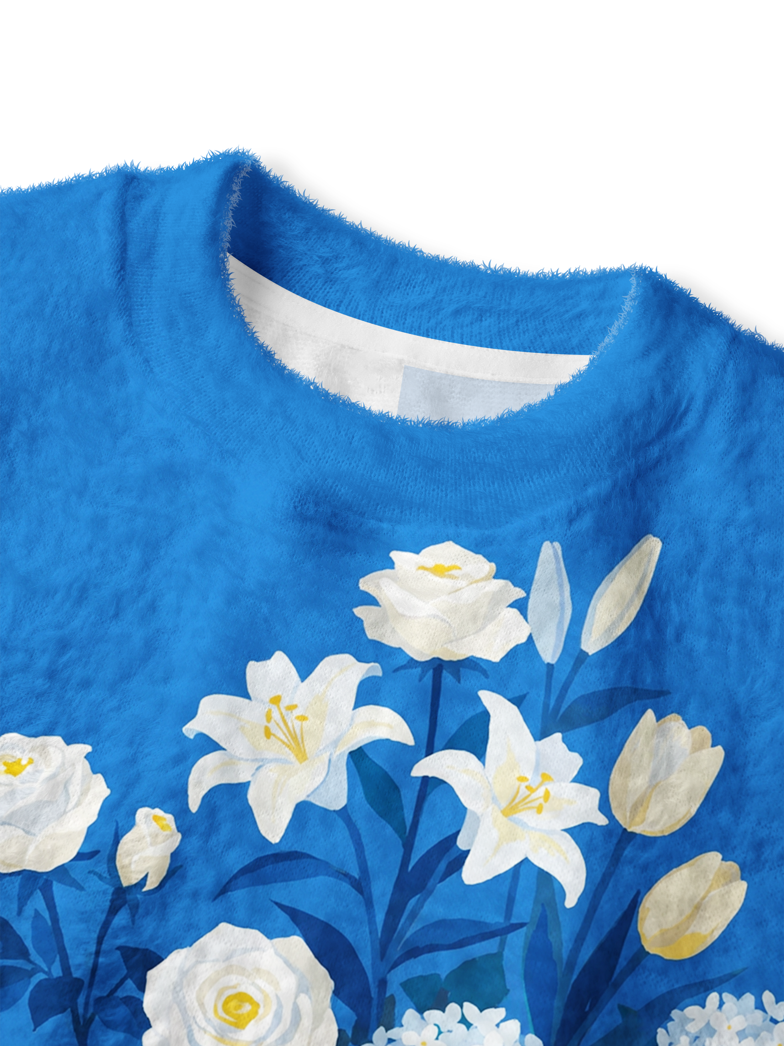 Cherryswing Women's Azure Bloom Fuzzy Knit Golf Sweater