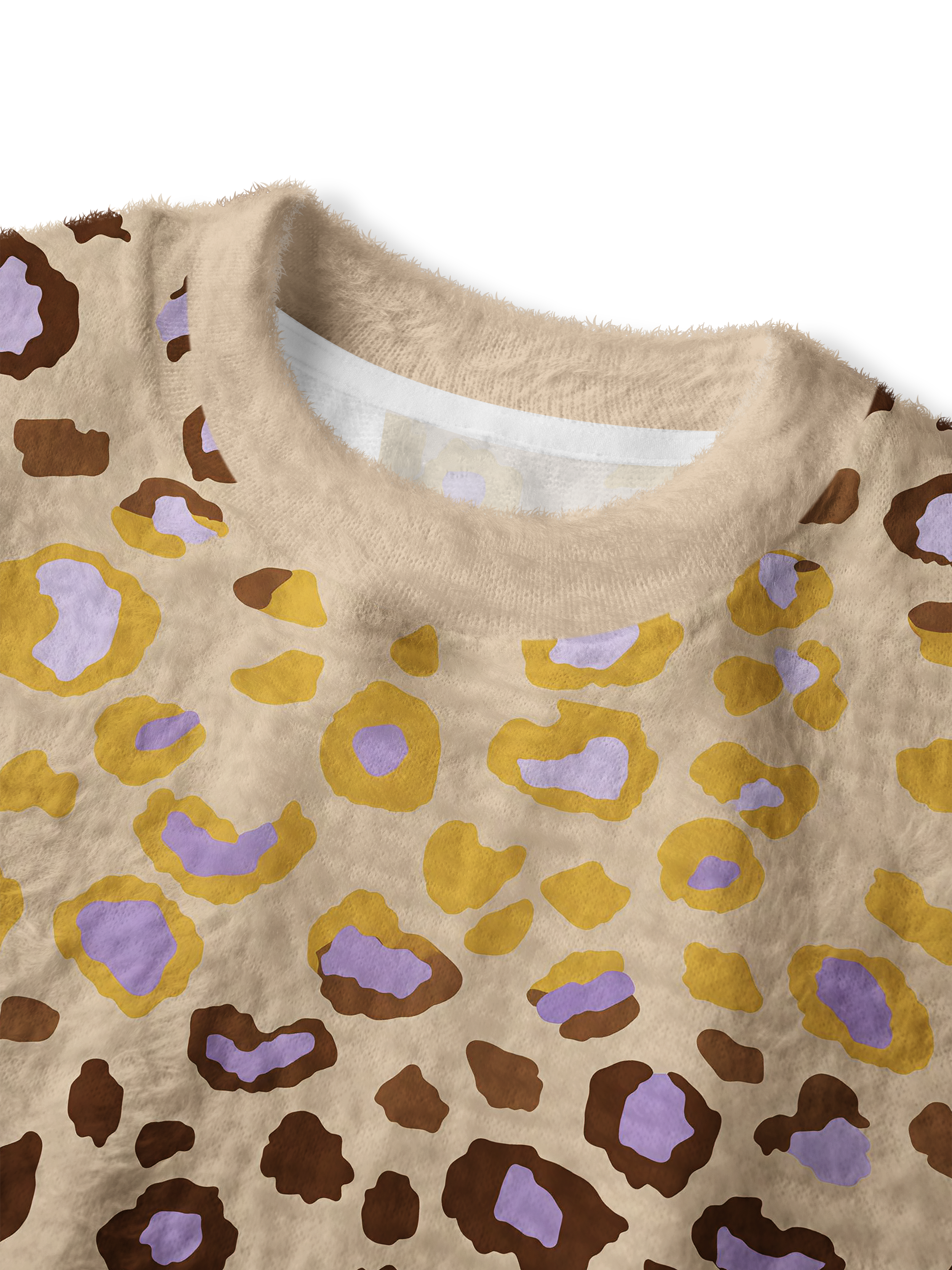Cherryswing Women's Whimsical Leopard Fuzzy Knit Golf Sweater