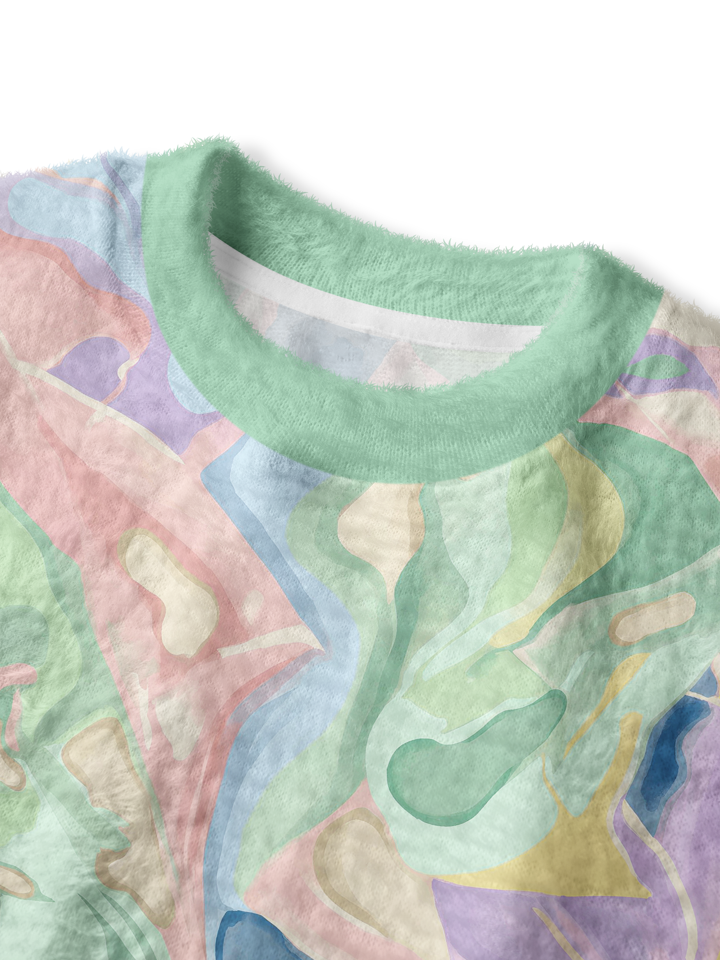Cherryswing Women's Pastel Watercolor Fuzzy Knit Golf Sweater