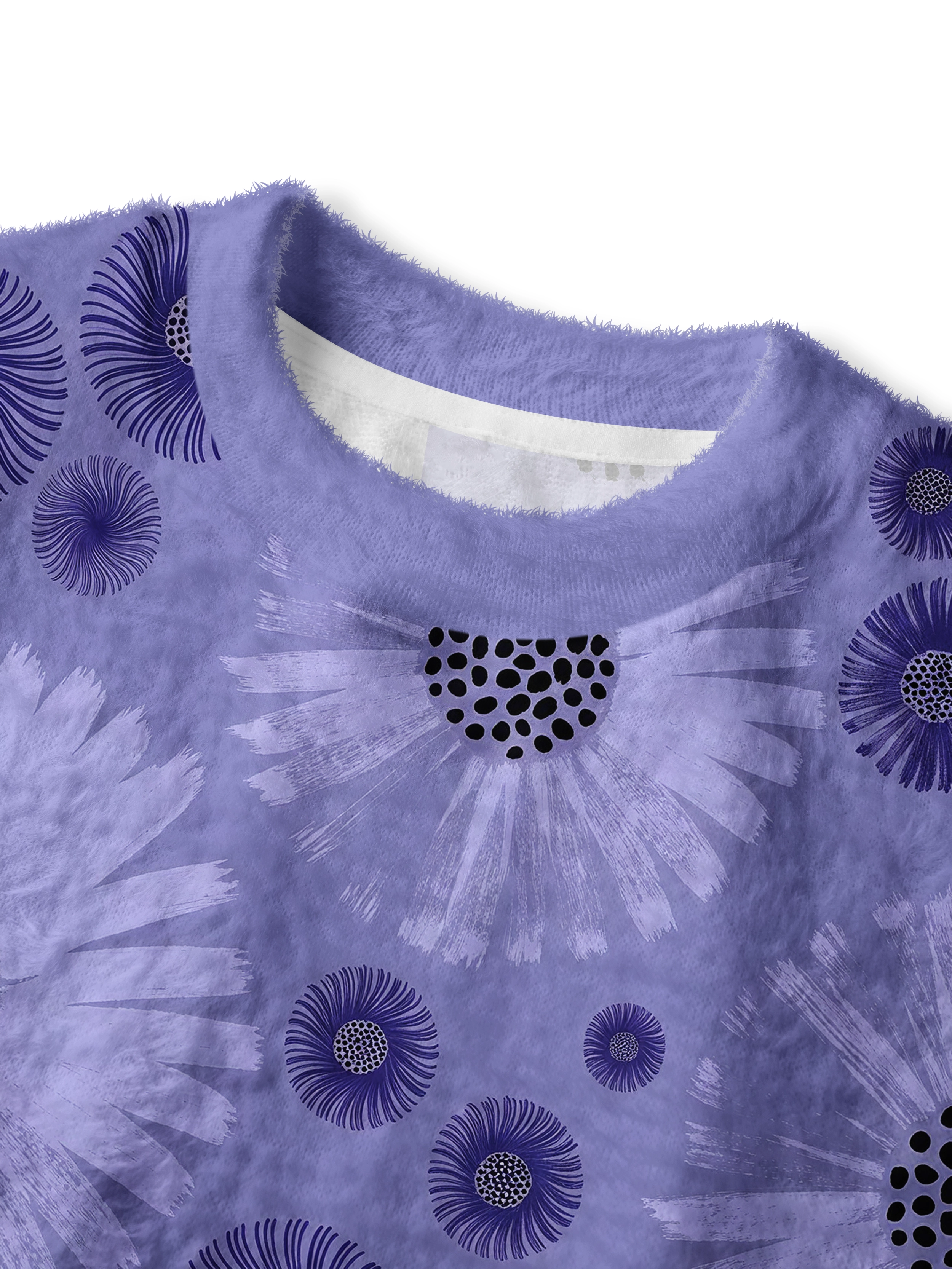 Cherryswing Women's Violet Daisy Motif Fuzzy Knit Golf Sweater