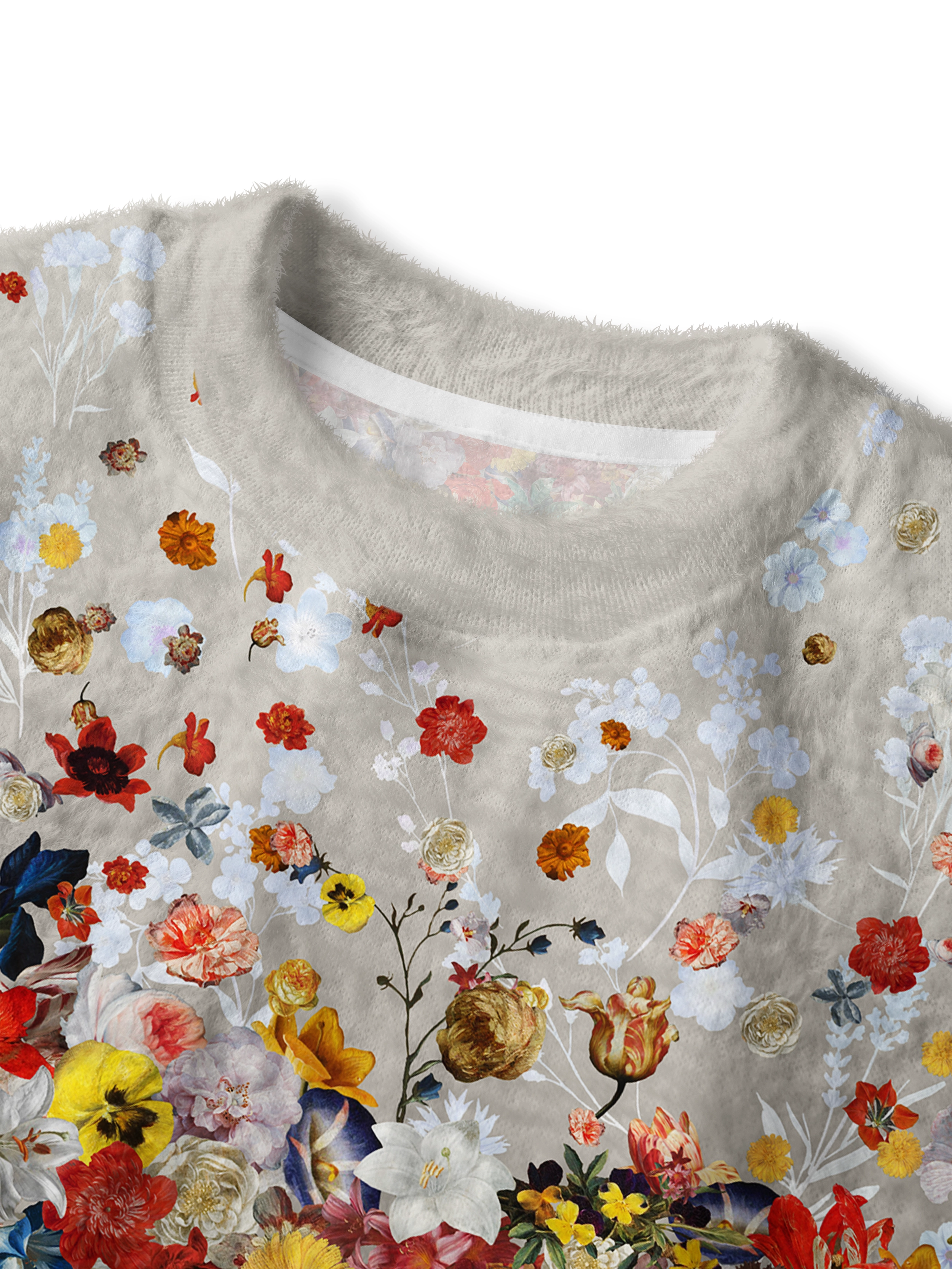 Cherryswing Women's Colorful Wildflowers Fuzzy Knit Golf Sweater