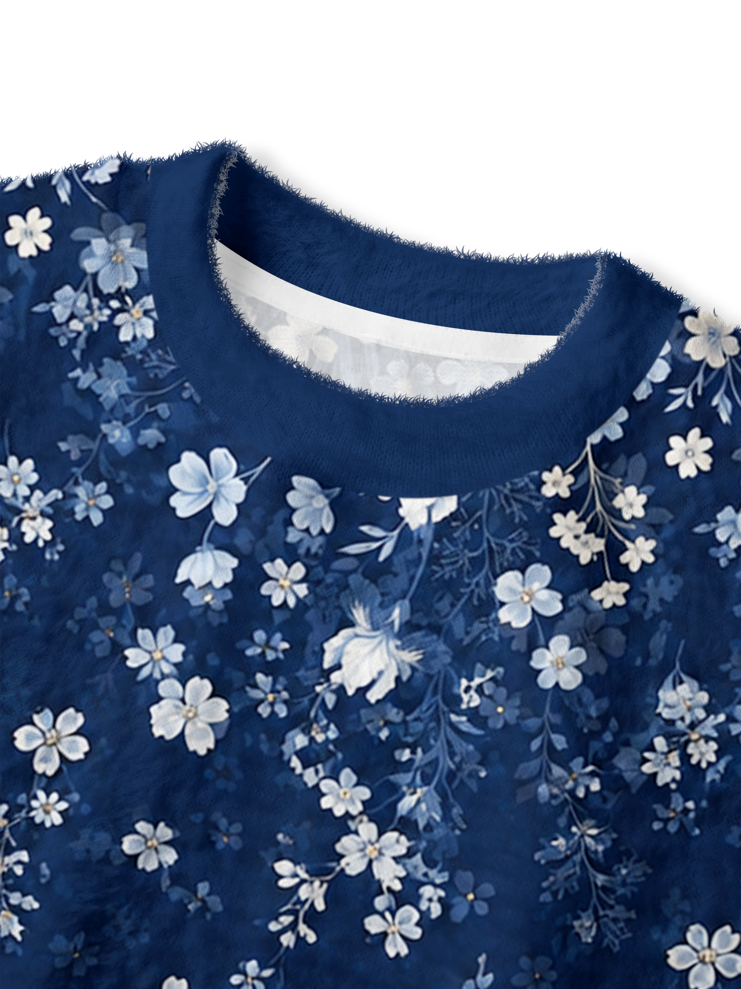 Cherryswing Women's Midnight Floral Fuzzy Knit Golf Sweater