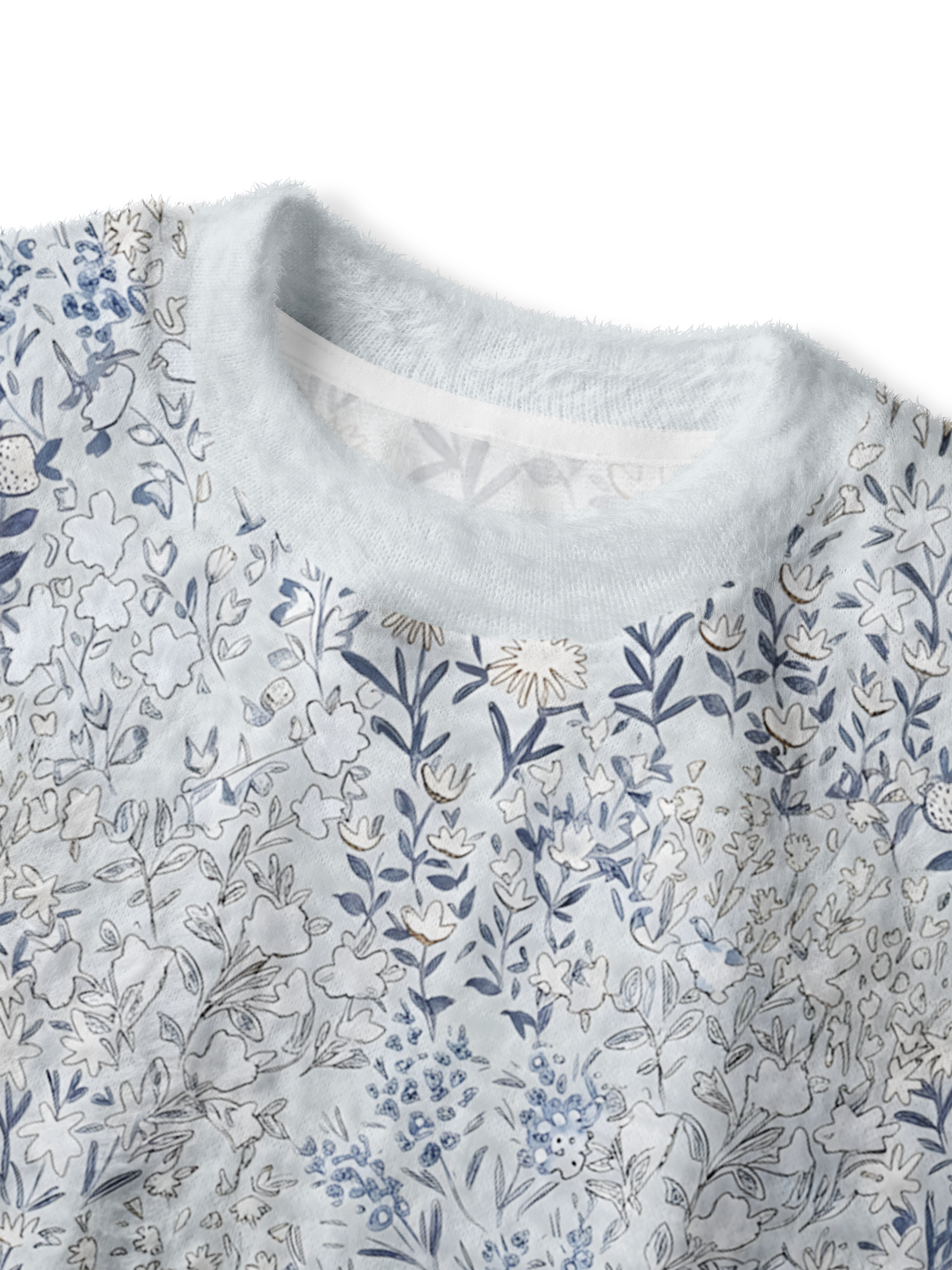Cherryswing Women's Porcelain Botanical Sketch Fuzzy Knit Golf Sweater