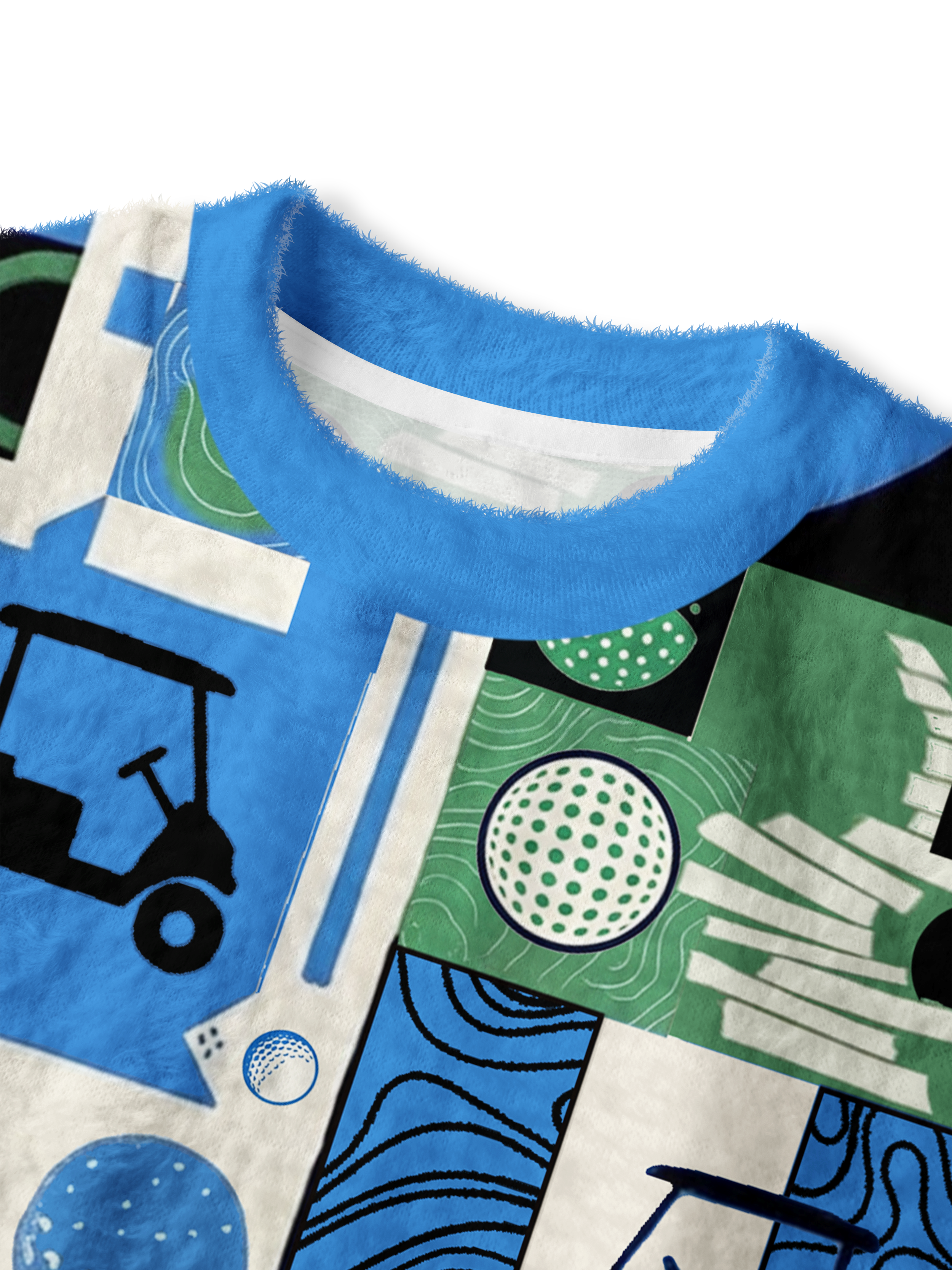 Cherryswing Women's Golf Collage Patchwork Fuzzy Knit Golf Sweater