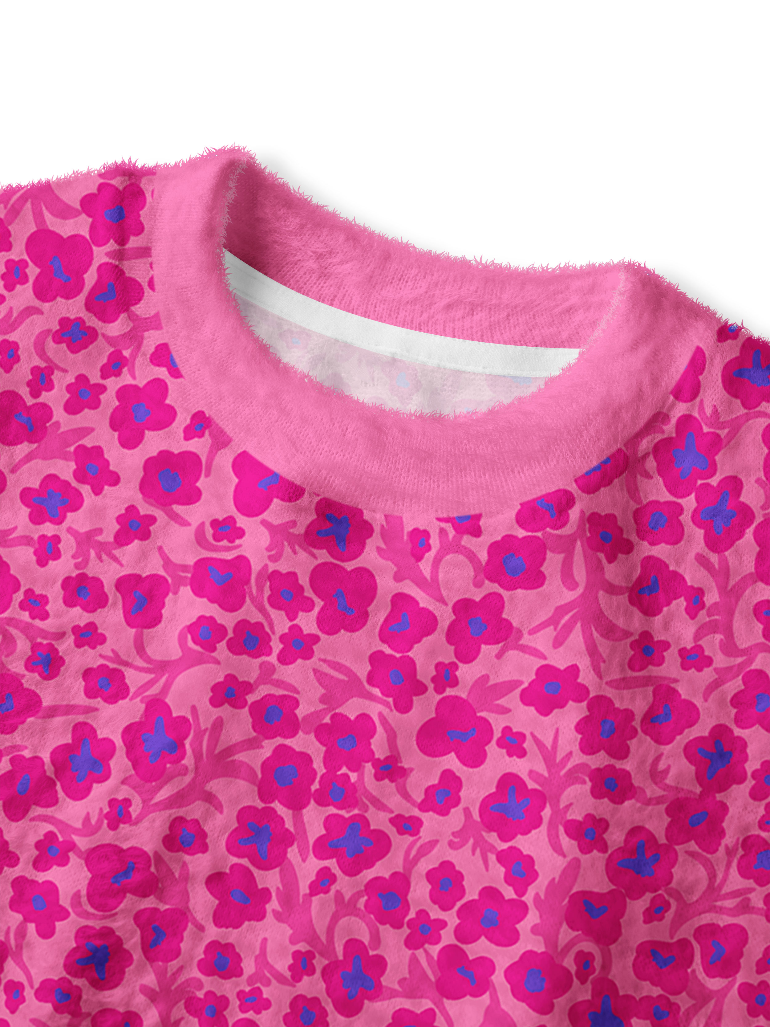 Cherryswing Women's Pink Floral Golf Fuzzy Knit Golf Sweater