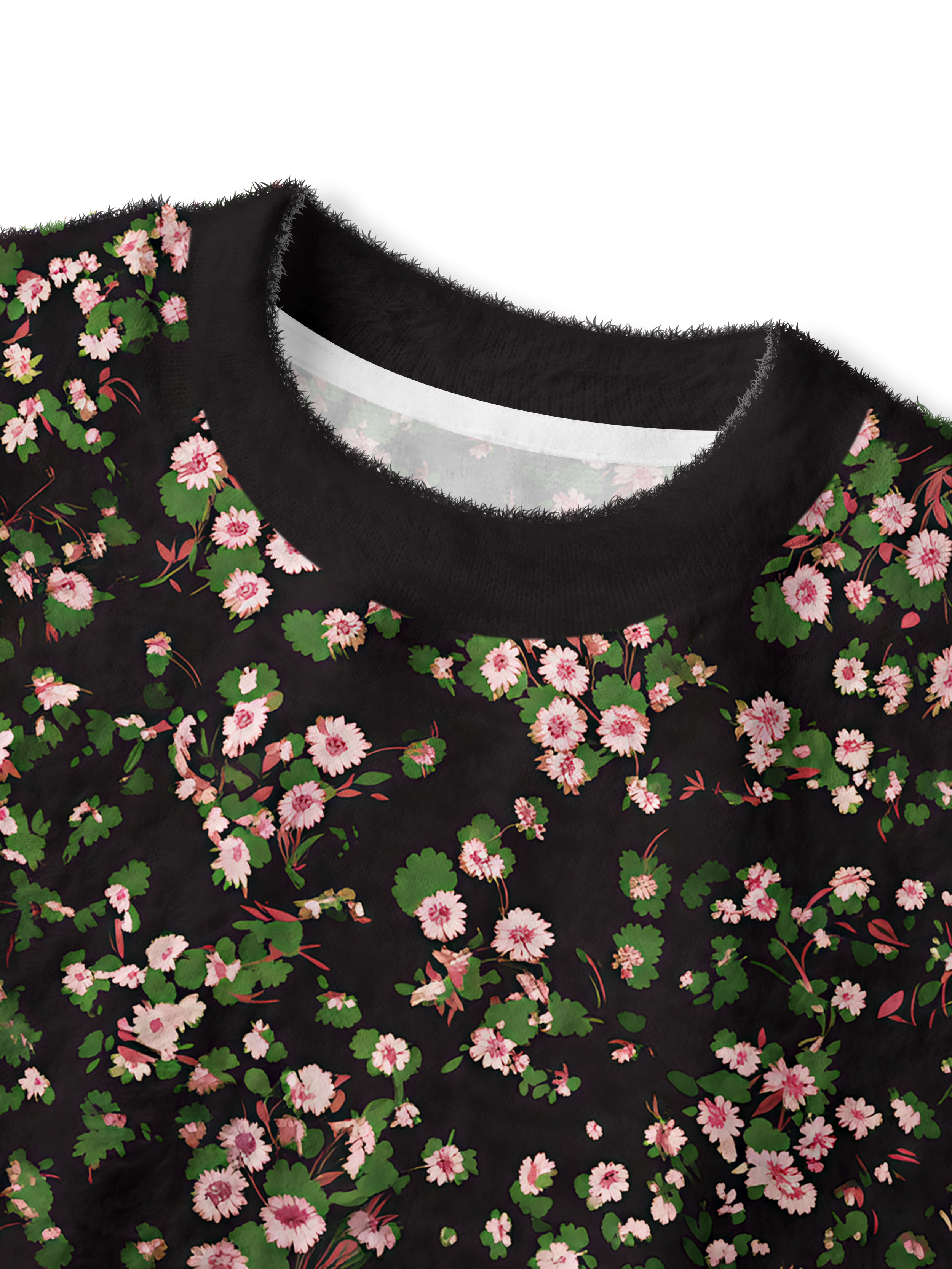 Cherryswing Women's Floral Meadow Print Fuzzy Knit Golf Sweater