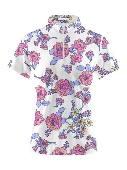 Cherryswing Women's Colorful Flowers Golf Short Sleeve Polo Shirt