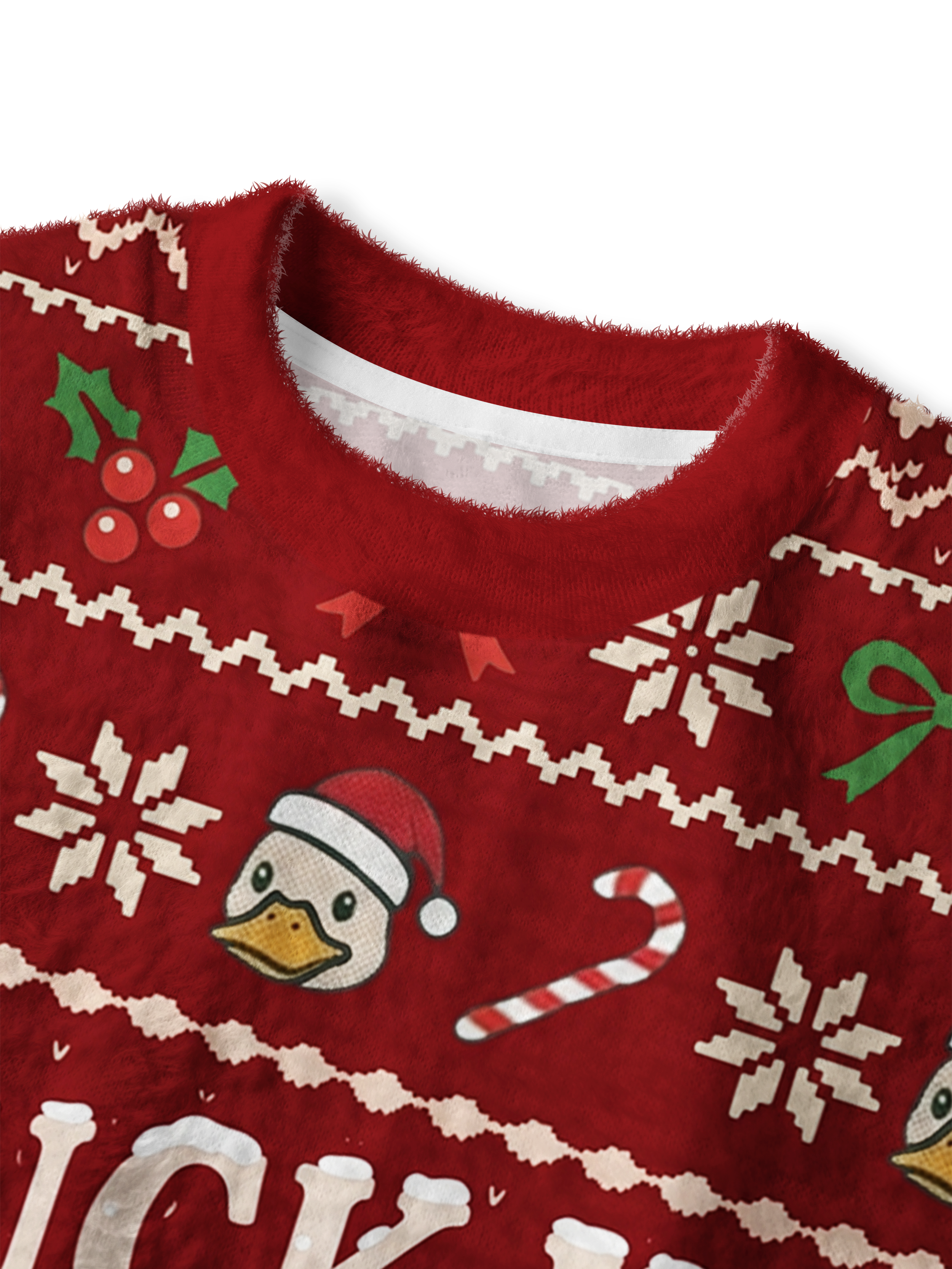 Cherryswing Women's Festive Duck Graphic Fuzzy Knit Golf Sweater