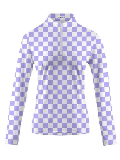 Cherryswing Women's Checkerboard Print Golf Long Sleeve Polo Shirt