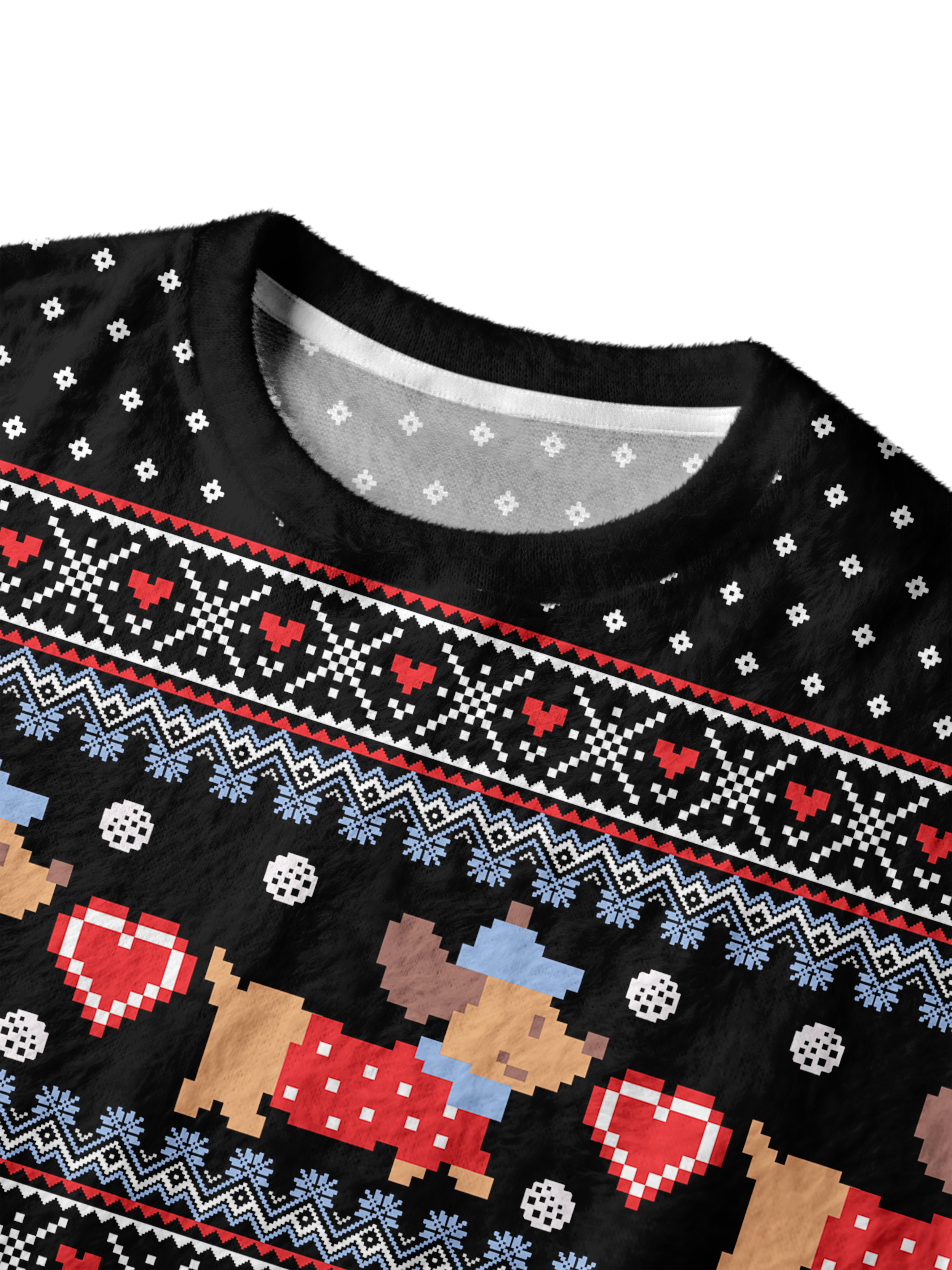 Cherryswing Women's Pixel Dog and Heart Nordic Fuzzy Crew Neck Sweater