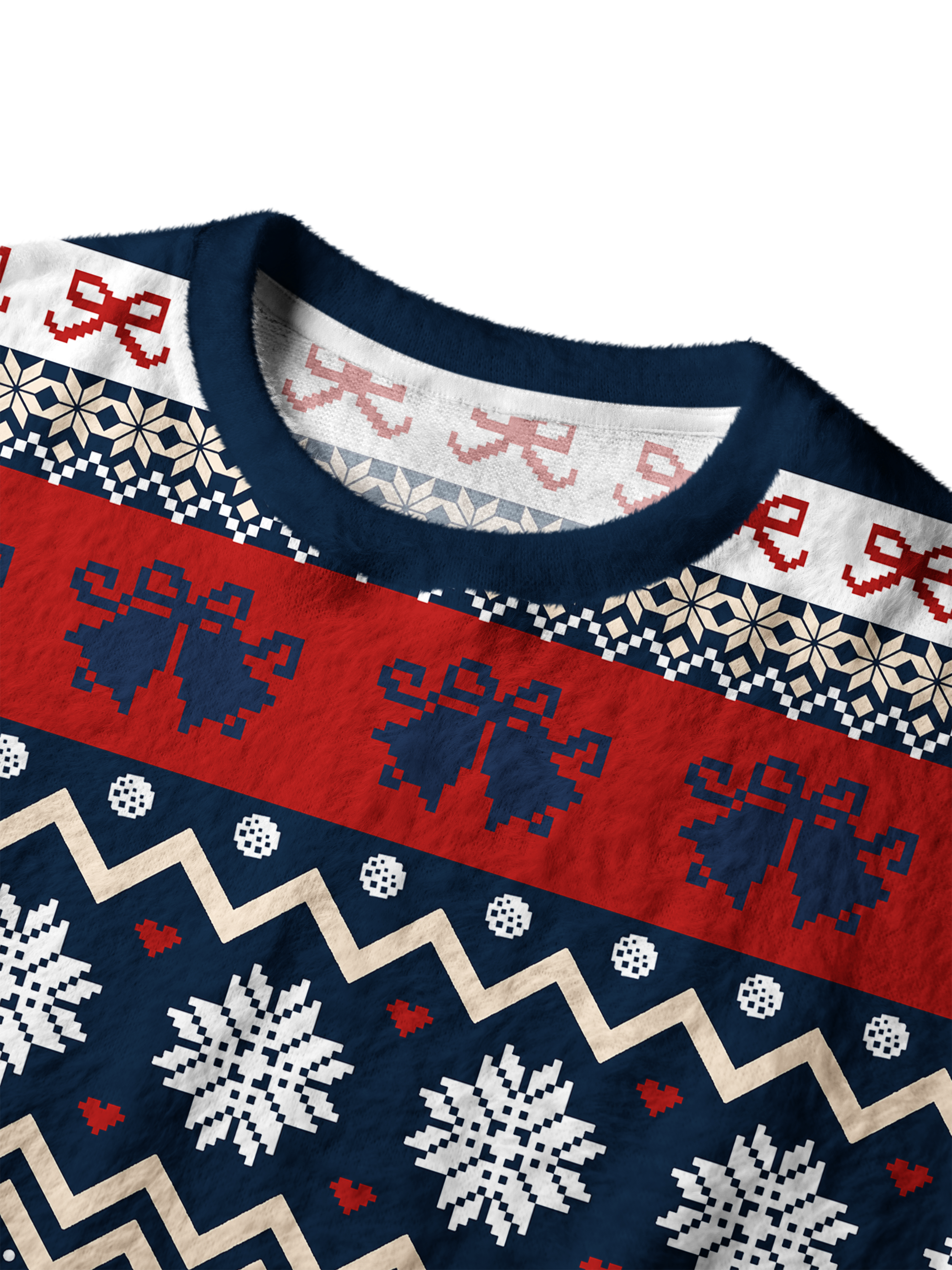 Cherryswing Women's Pixel Cat and Snowflake Nordic Fuzzy Crew Neck Sweater