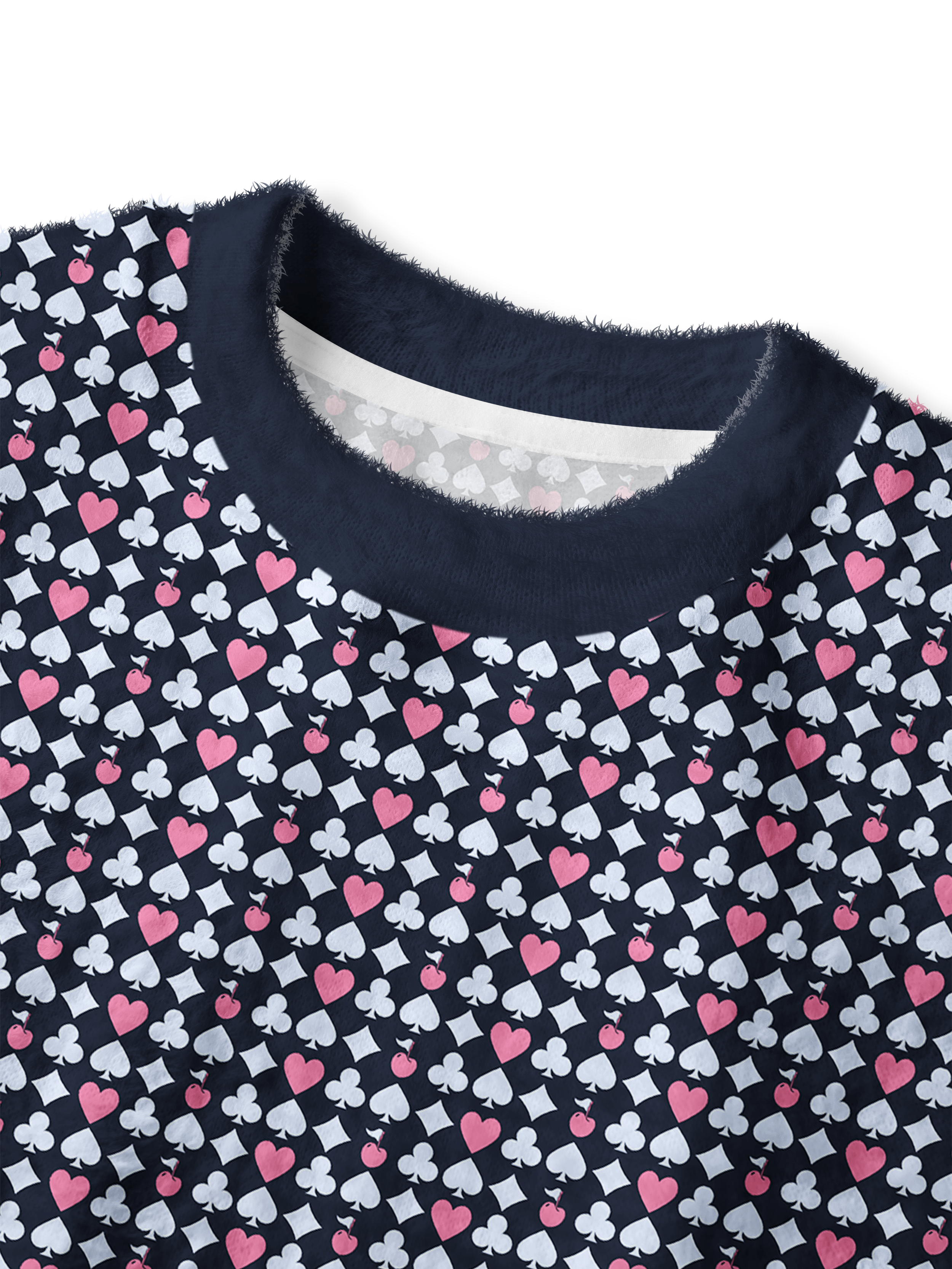 Cherryswing Women's Poker Print Fuzzy Knit Sweater