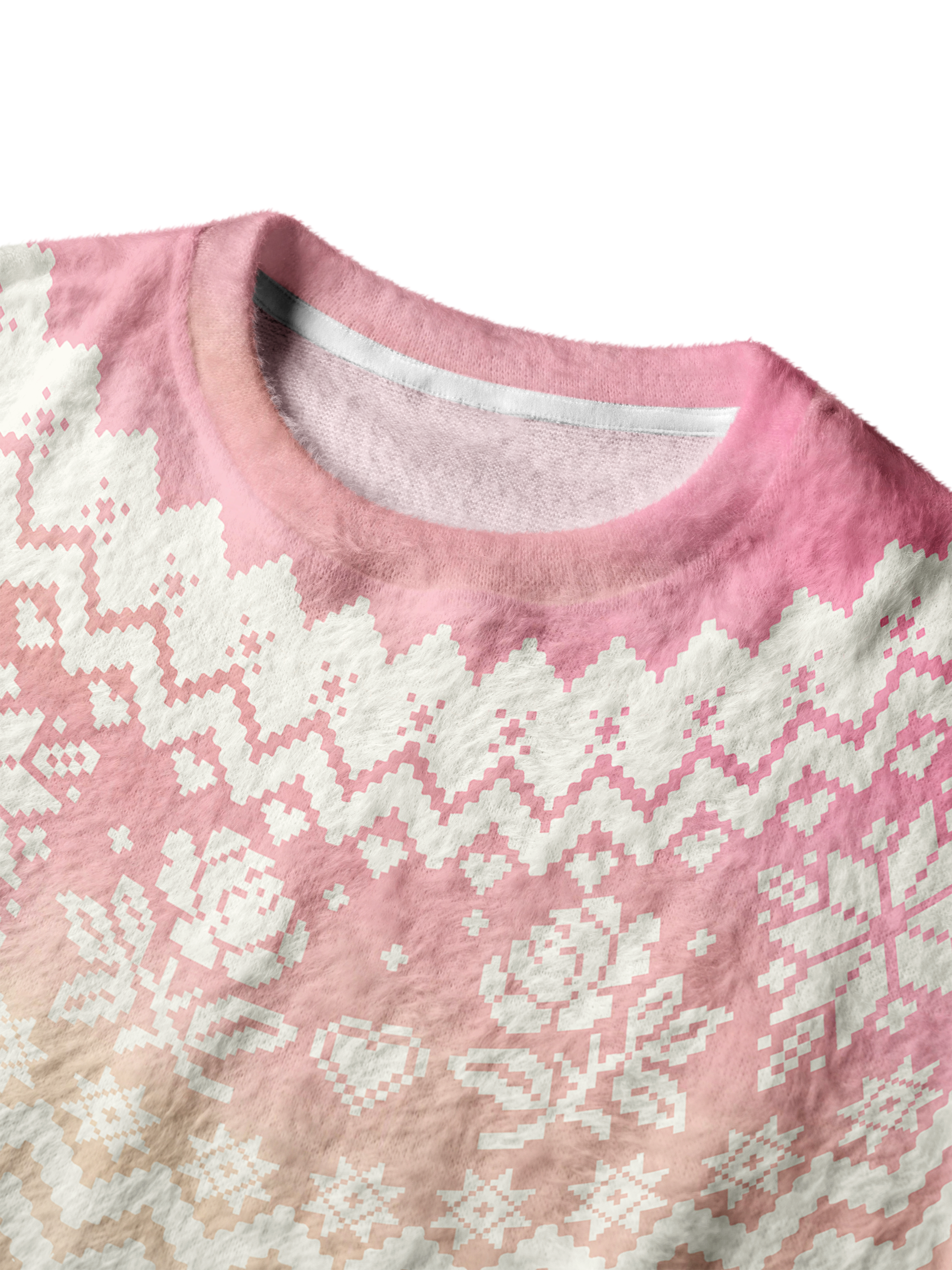 Cherryswing Women's Pixel Rose Fuzzy Crew Neck Sweater