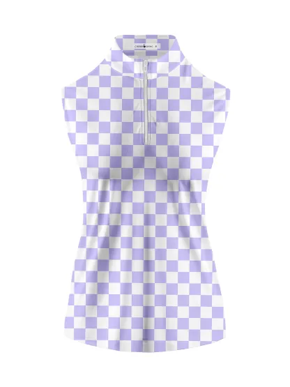 Cherryswing Women's Sleeveless Checkerboard Print Golf Polo Shirt