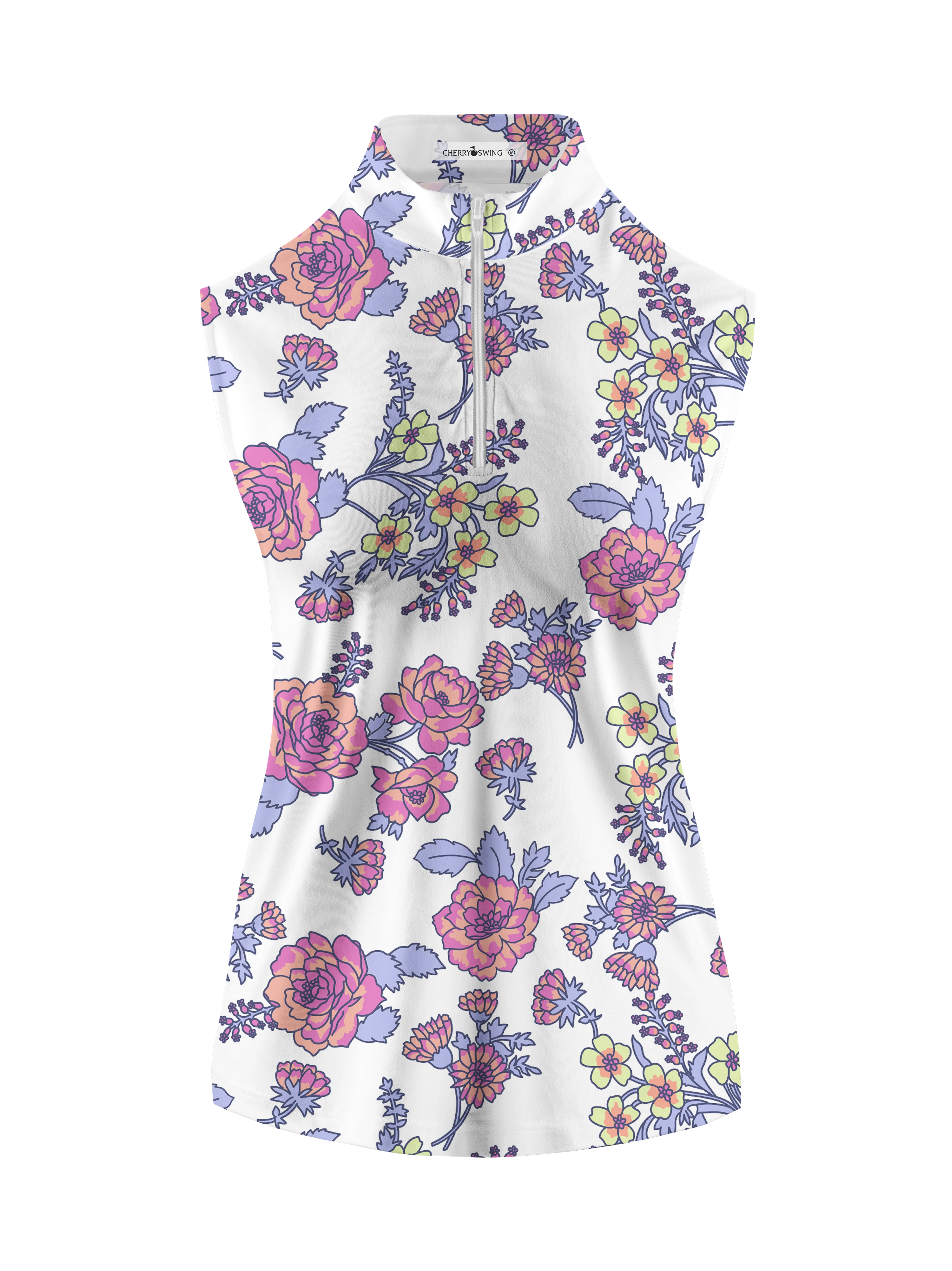 Cherryswing Women's Sleeveless Colorful Flowers Golf Polo Shirt