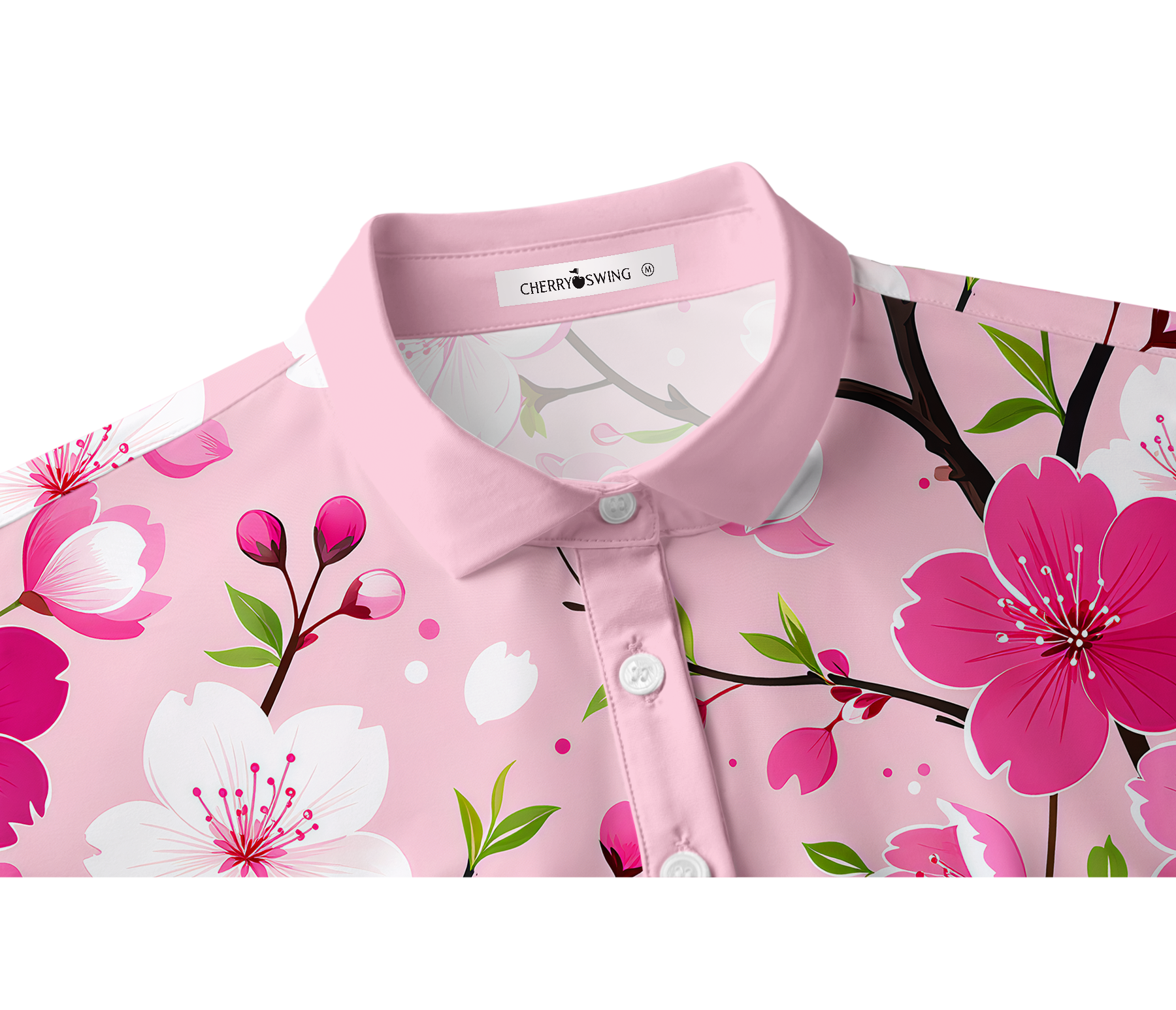 Cherryswing Women's Cherry Blossom Branch Print Short Sleeve Classic Golf Polo
