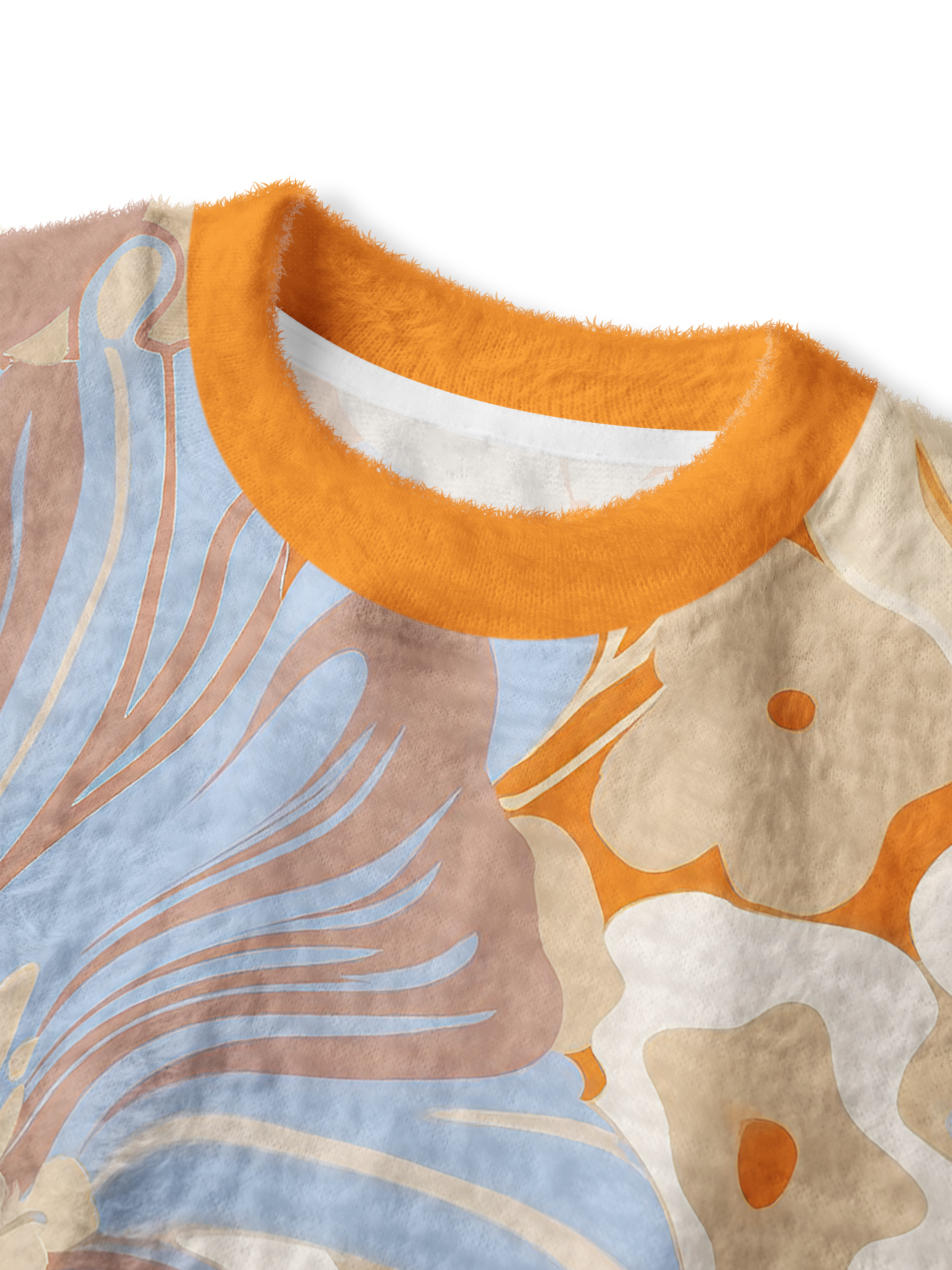 Cherryswing Women's Sunset Floral Abstract Fuzzy Knit Golf Sweater