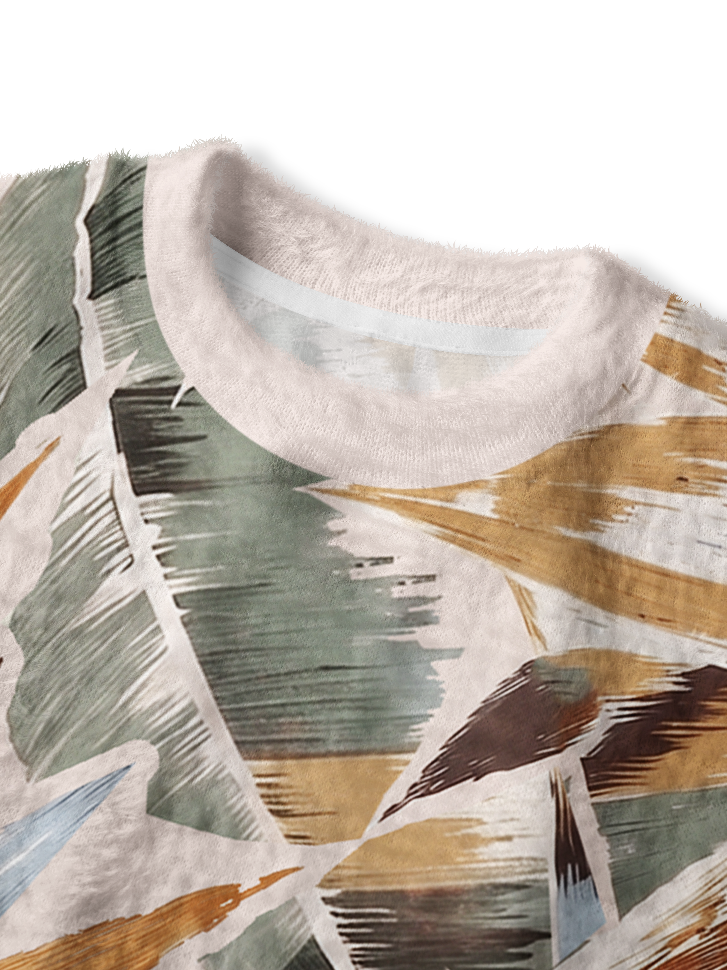 Cherryswing Women's Bold Brushstroke Tropical Leaf Fuzzy Knit Golf Sweater