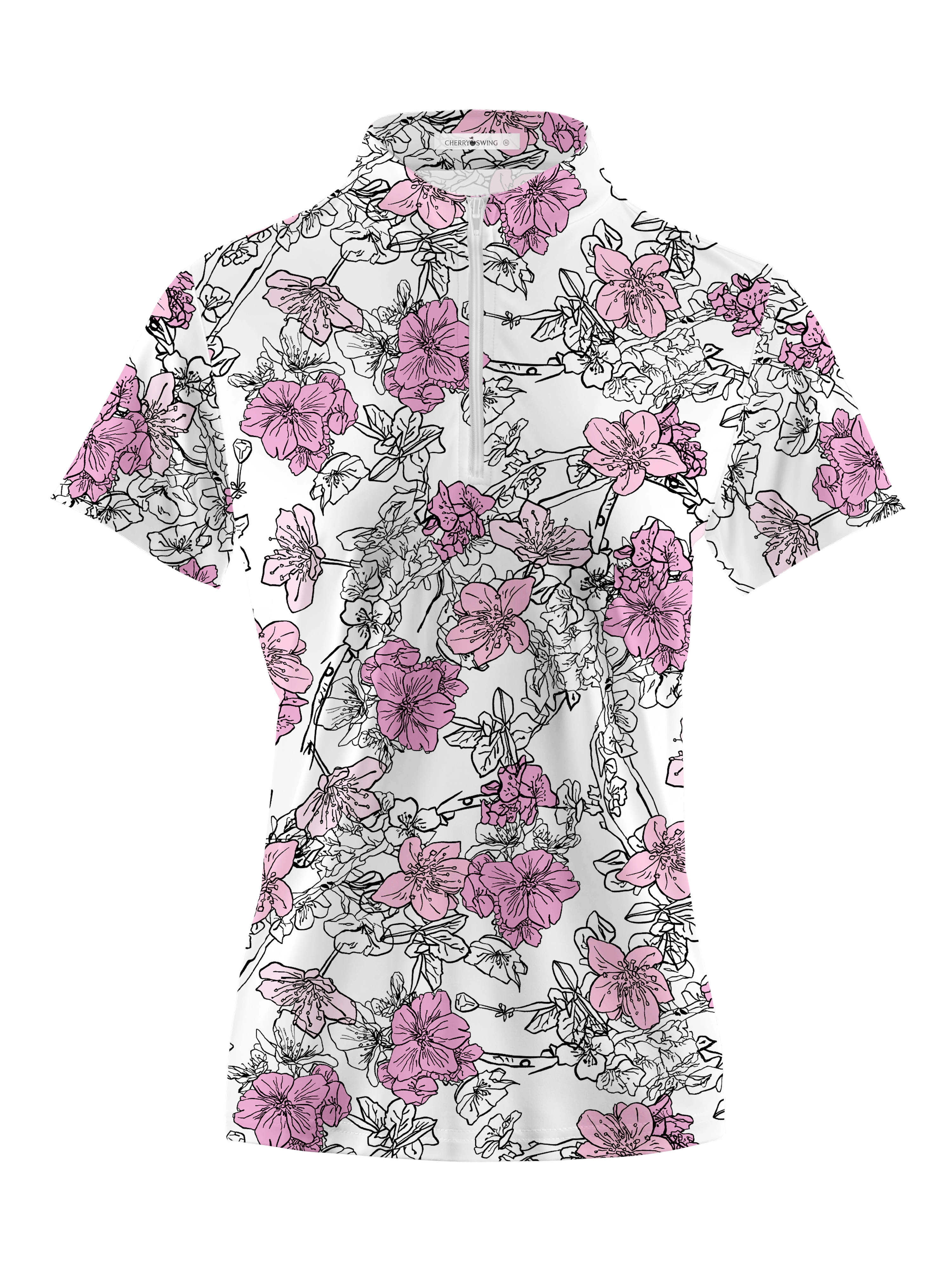 Cherryswing Women's Purple Blossom Golf Short Sleeve Polo Shirt