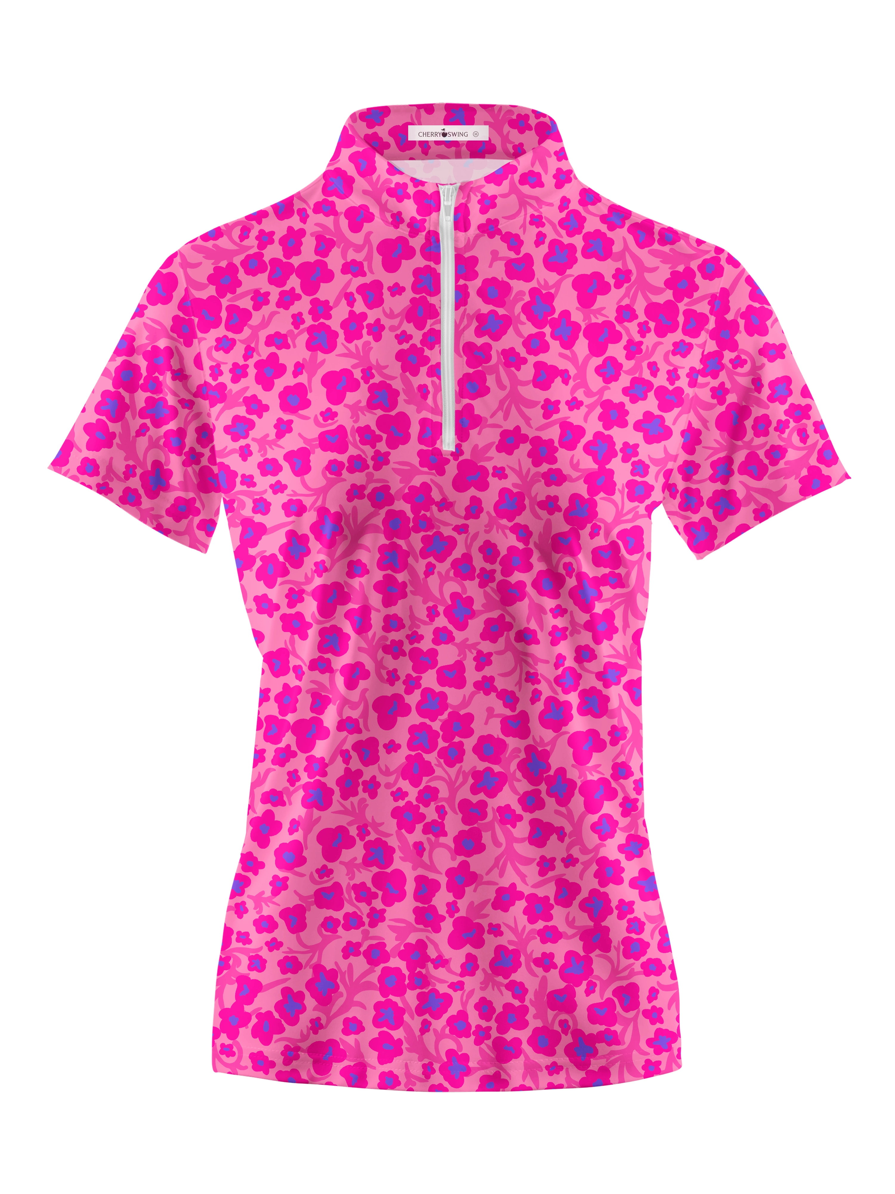 Cherryswing Women's Pink Floral Golf Short Sleeve Polo Shirt