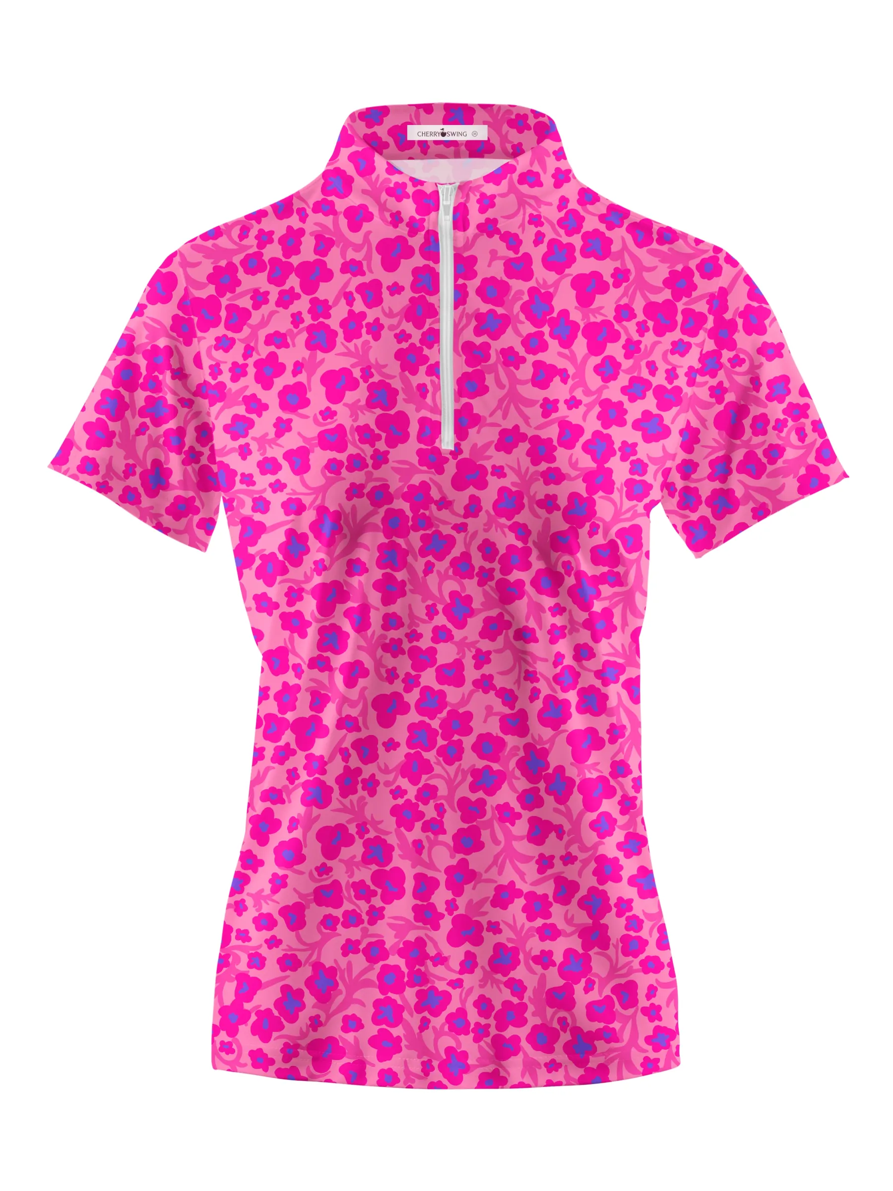 Cherryswing Women's Pink Floral Golf Short Sleeve Polo Shirt