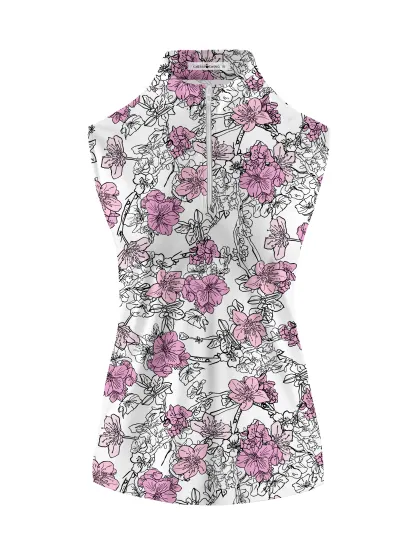 Cherryswing Women's Sleeveless Blossom Golf Polo Shirt