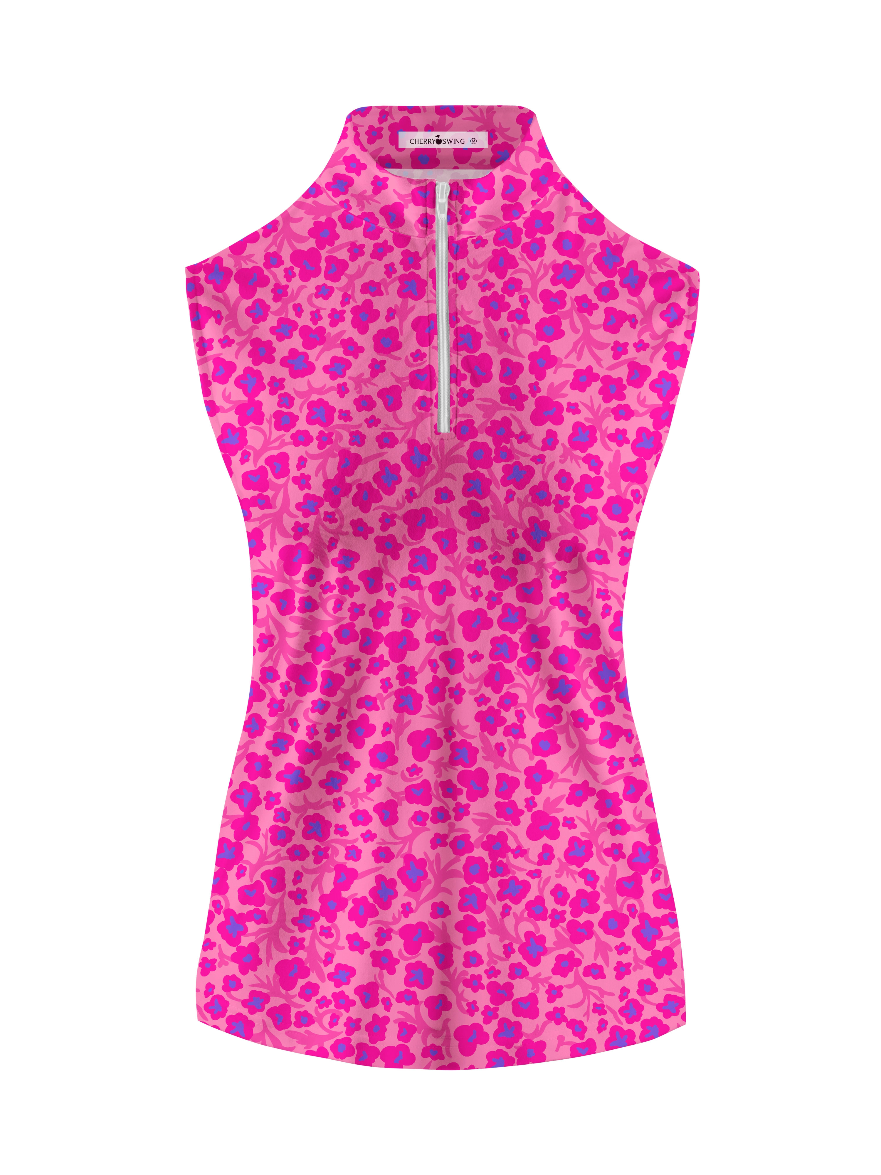 Cherryswing Women's Sleeveless Pink Floral Golf Polo Shirt