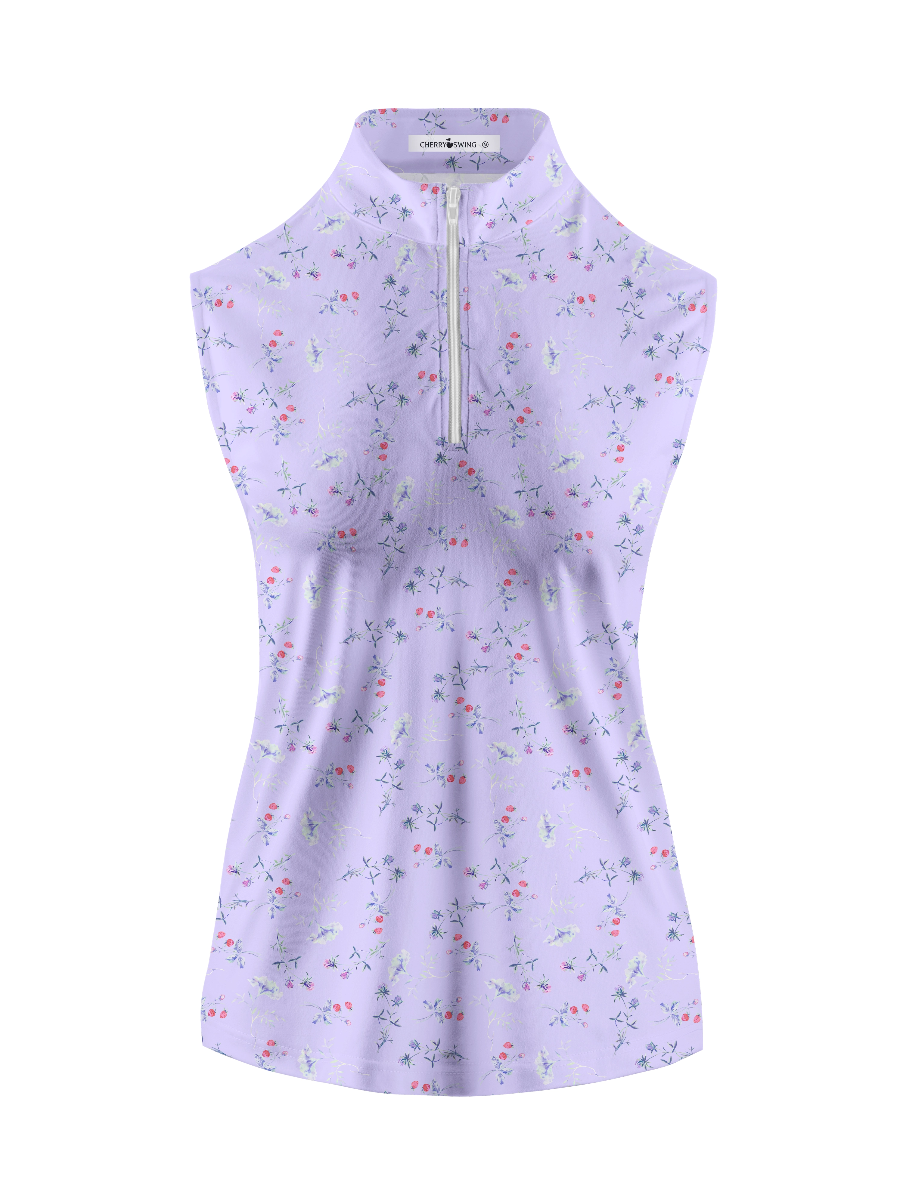 Cherryswing Women's Sleeveless Strawberry Flowers Golf Polo Shirt