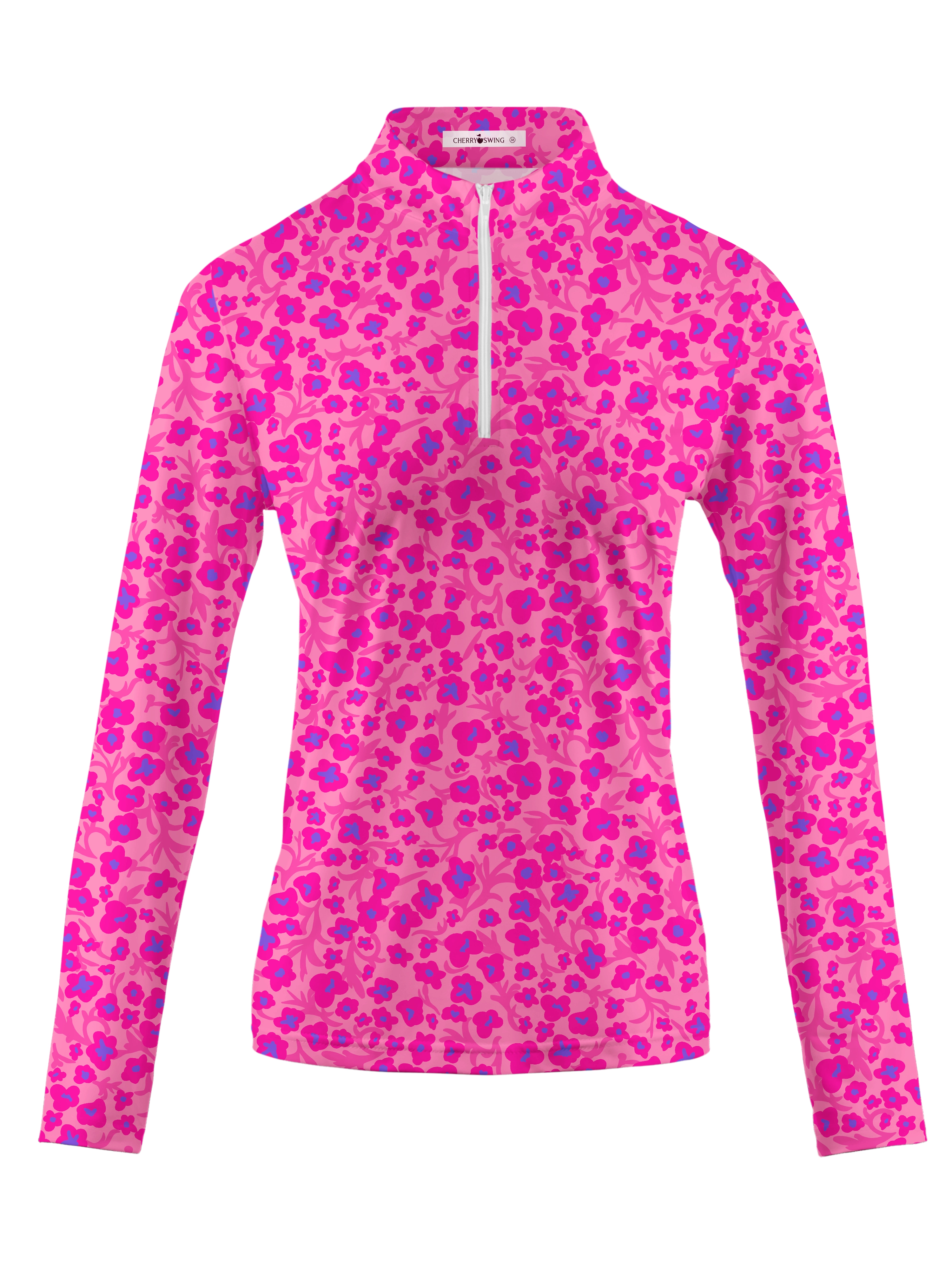 Cherryswing Women's Pink Floral Golf Long Sleeve Polo Shirt