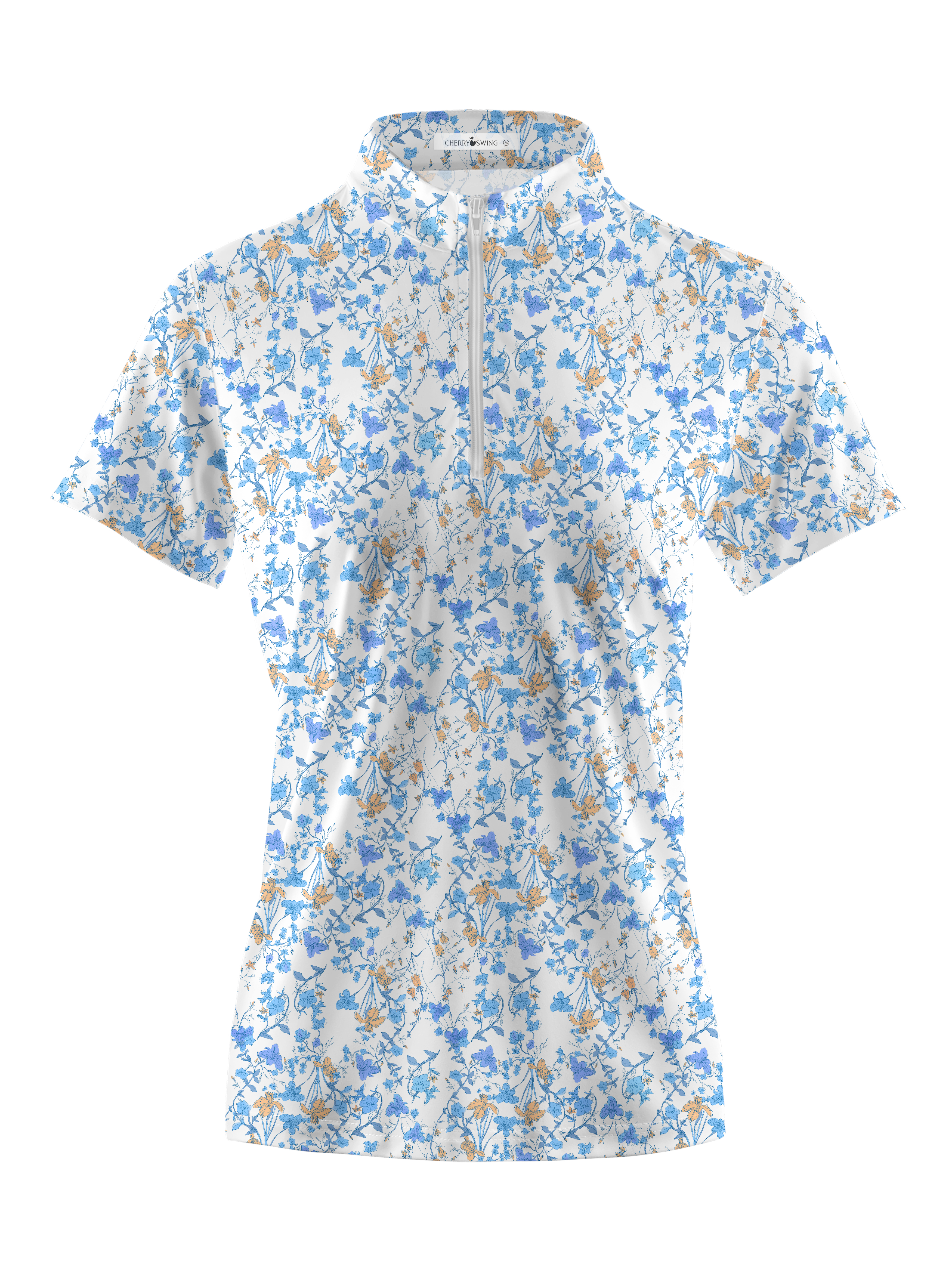 Cherryswing Women's Blue Floral Print Golf Polo