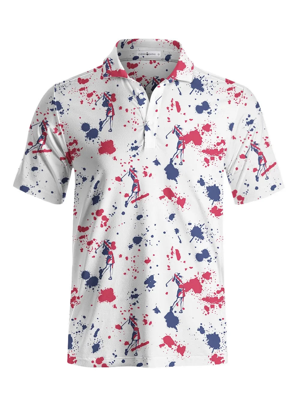 Cherryswing Silhouetted Golfers Men's Golf Short Sleeve Polos 