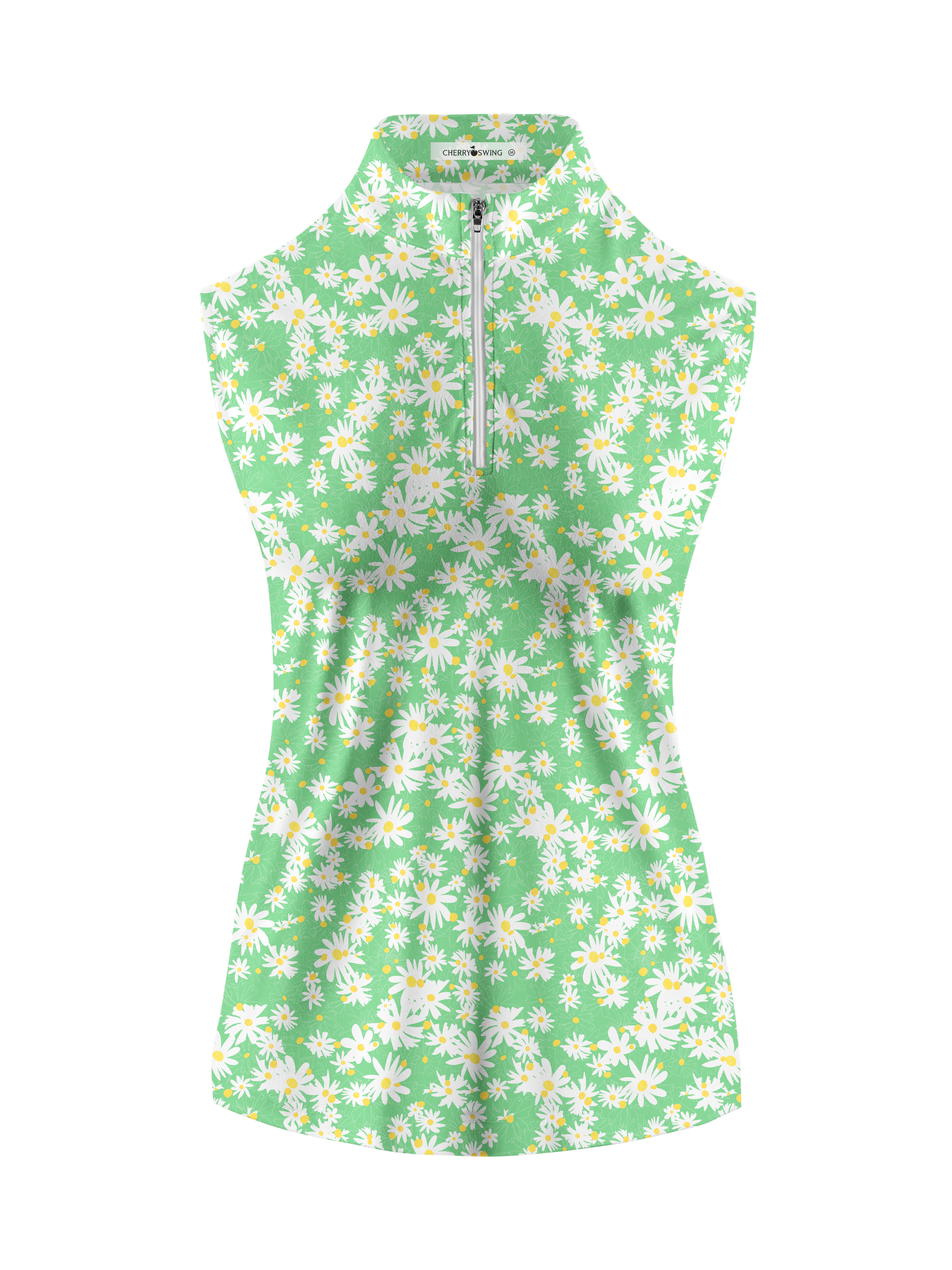 Cherryswing Women's Daisy Print Print Sleeveless Golf Polo Shirt