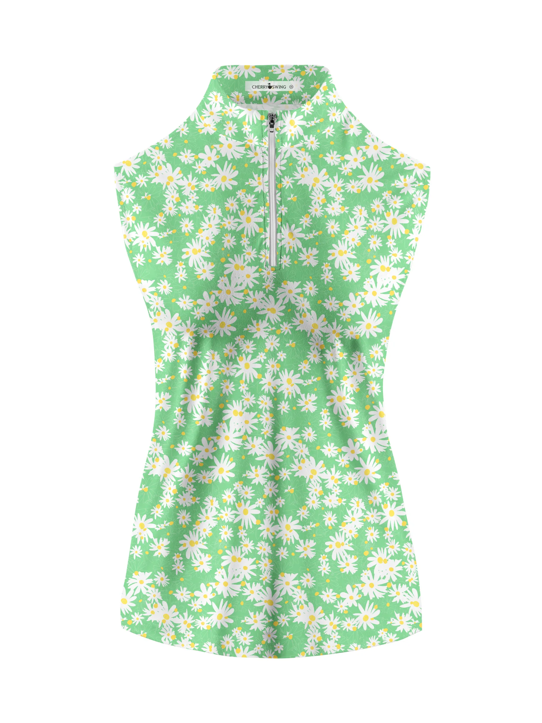 Cherryswing Women's Daisy Print Print Sleeveless Golf Polo Shirt