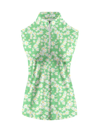 Cherryswing Women's Daisy Print Print Sleeveless Golf Polo Shirt