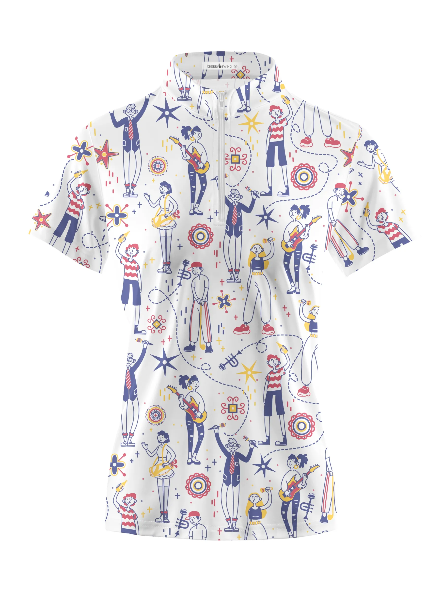 Cherryswing Women's Doodle Pattern Short Sleeve Polo Shirt