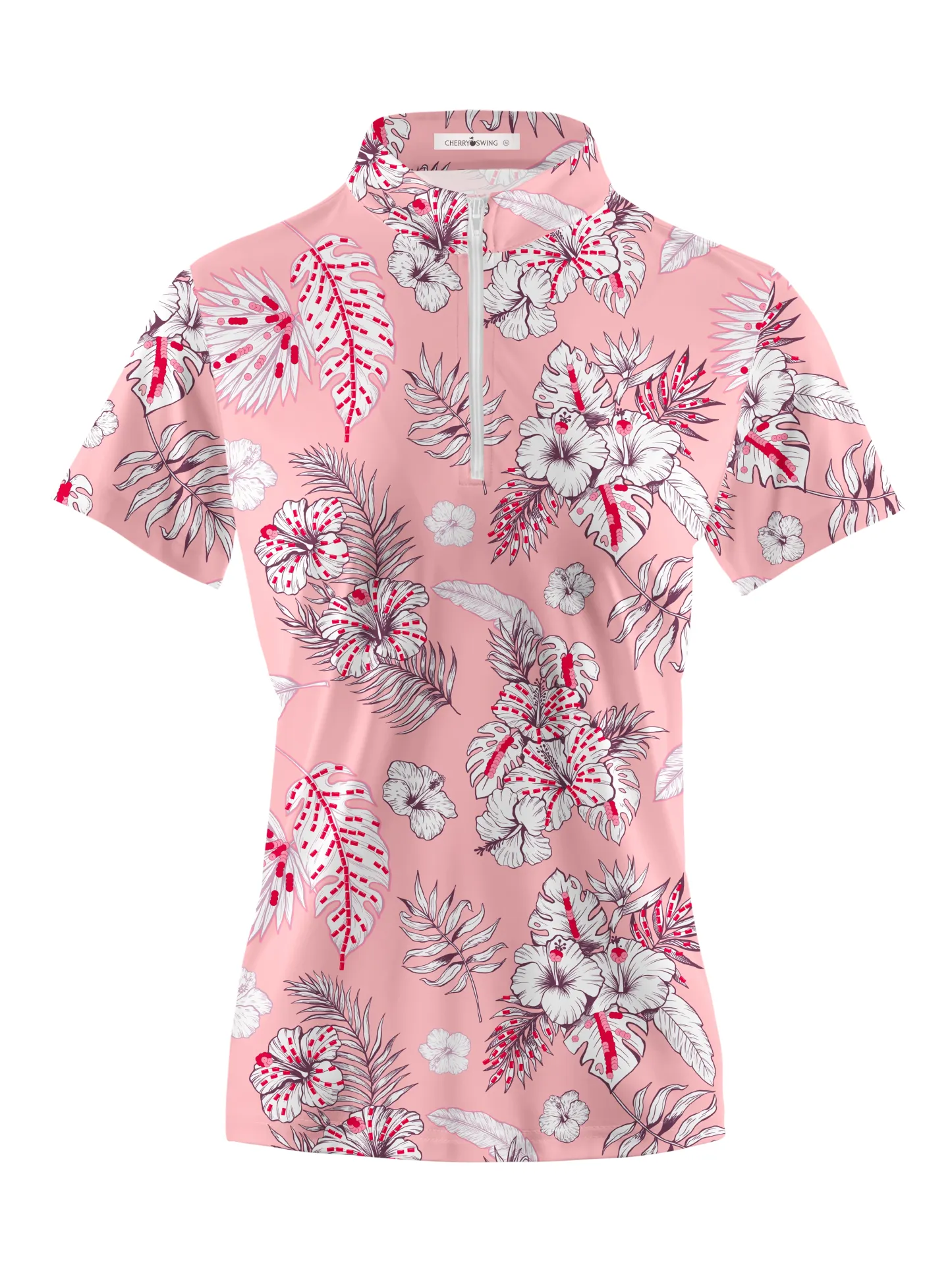 Cherryswing Women's Blue and White Flowers Short Sleeve Polo Shirt