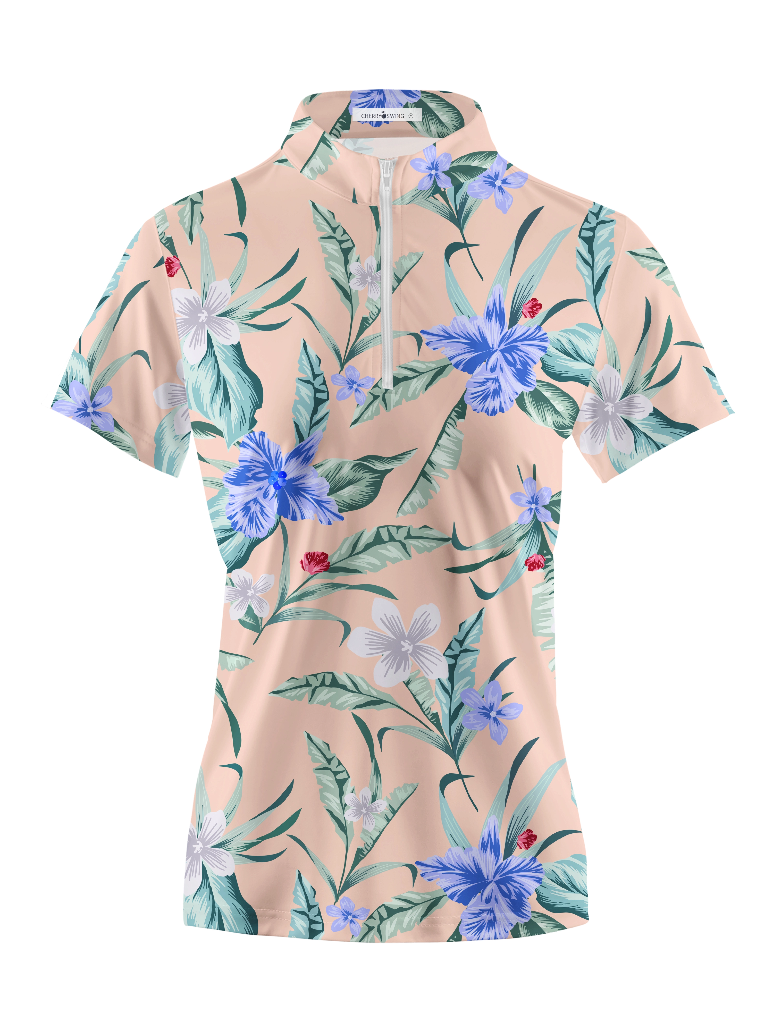 Cherryswing Women's Elegant Flowers Short Sleeve Polos