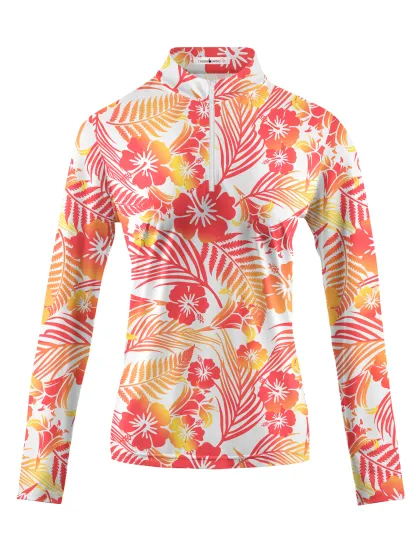Cherryswing Women's  Tropical Blossom Long Sleeve Golf Polo Shirt