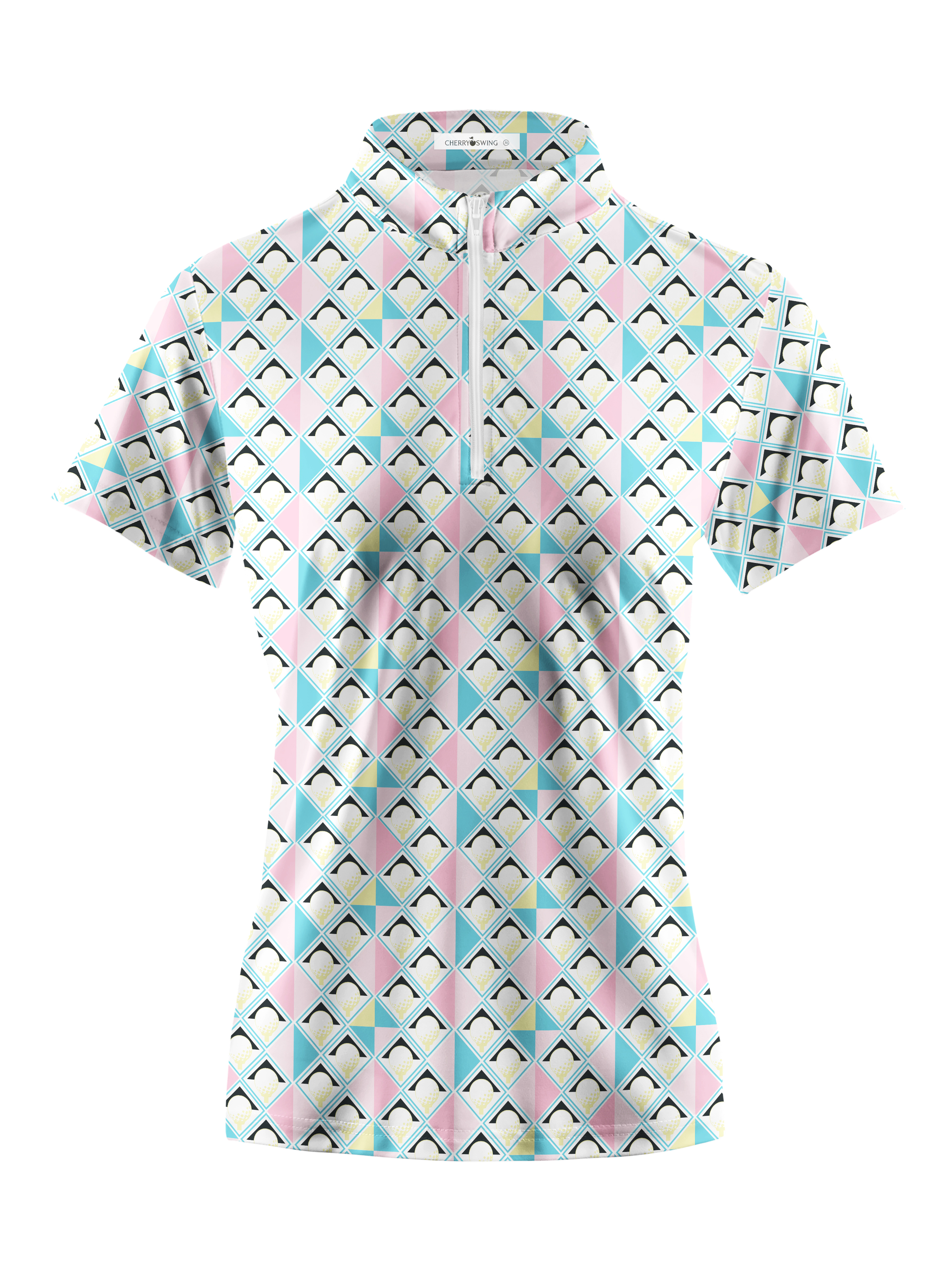 Cherryswing Women's Pastel Colors Geometric Short Sleeve Golf Shirt