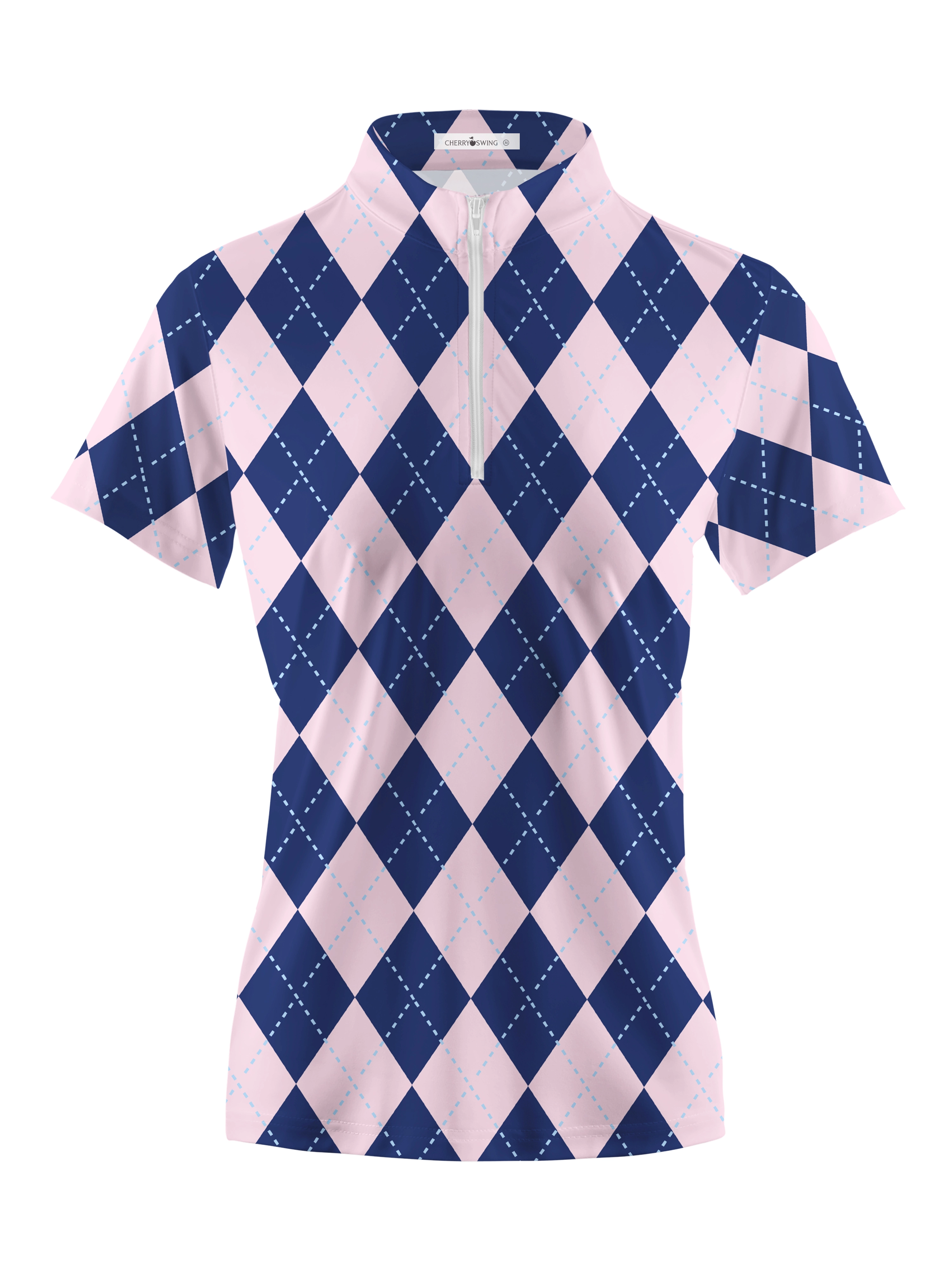 Cherryswing Women's Classic Argyle Patterns Short Sleeve Polos