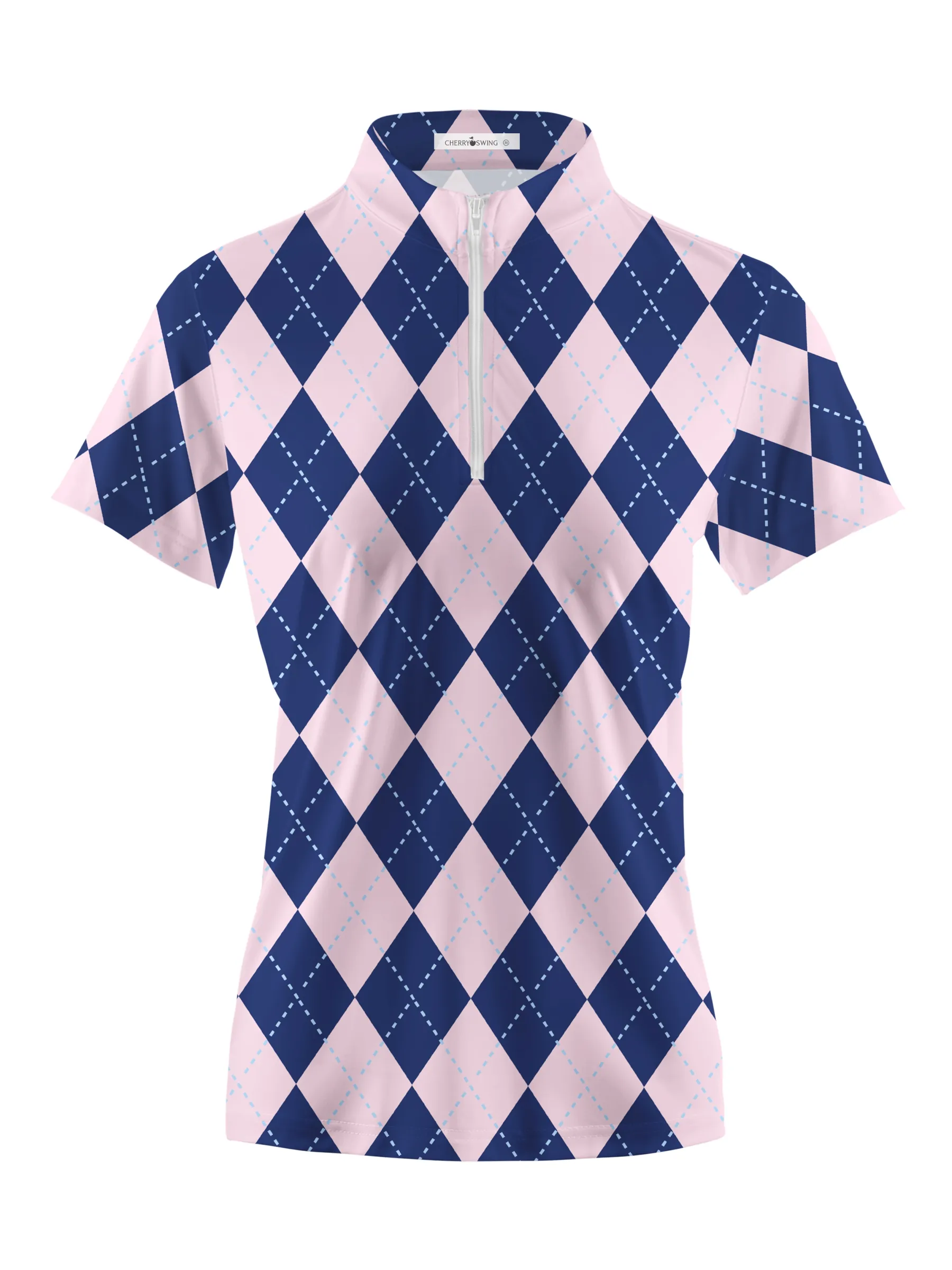 Cherryswing Women's Classic Argyle Patterns Short Sleeve Polos