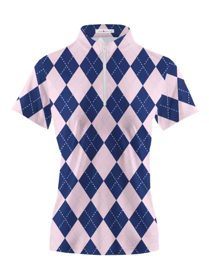 Cherryswing Women's Classic Argyle Patterns Short Sleeve Polos